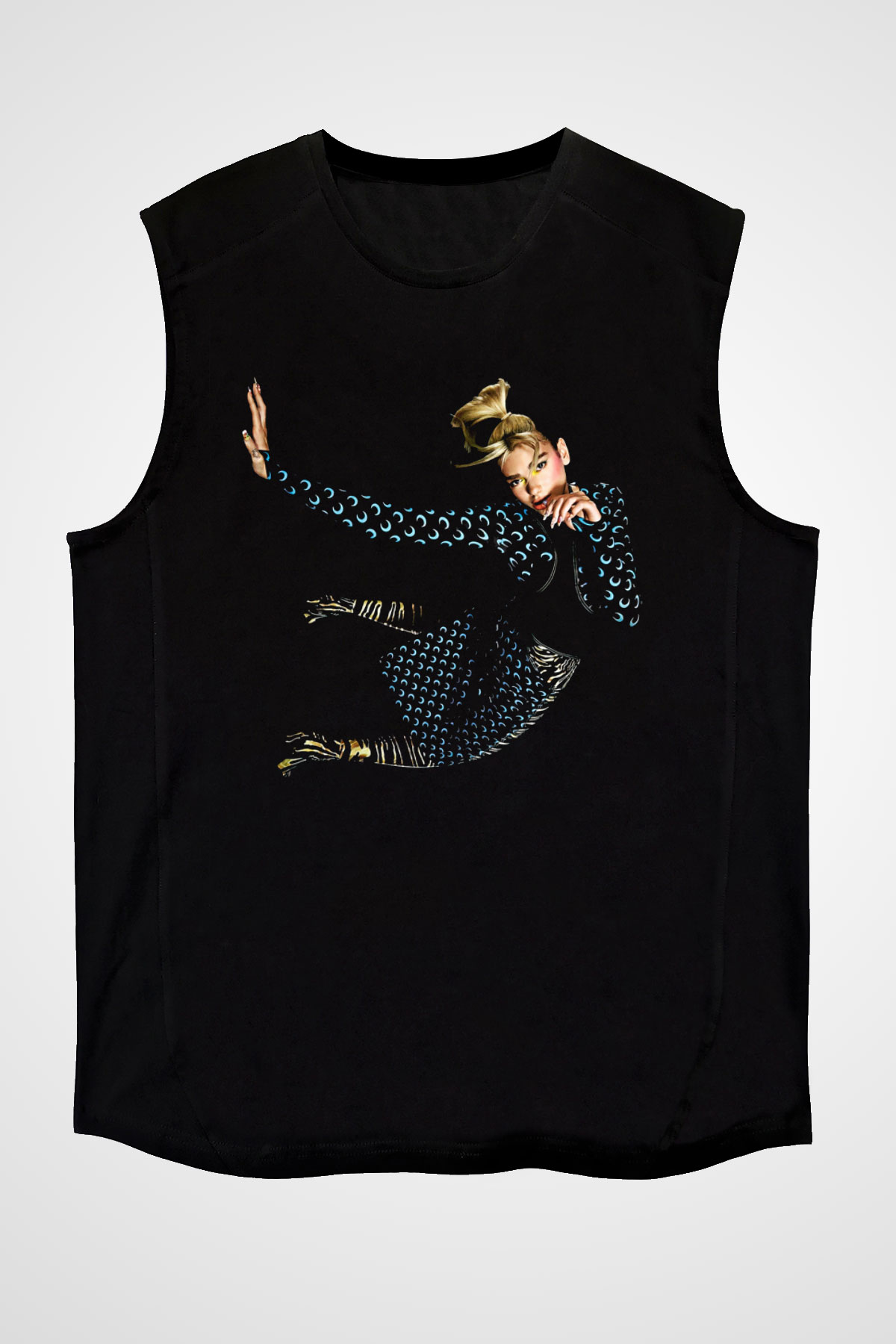 Dua Lipa Baskılı Unisex Siyah Kolsuz Tişört - Tshirt