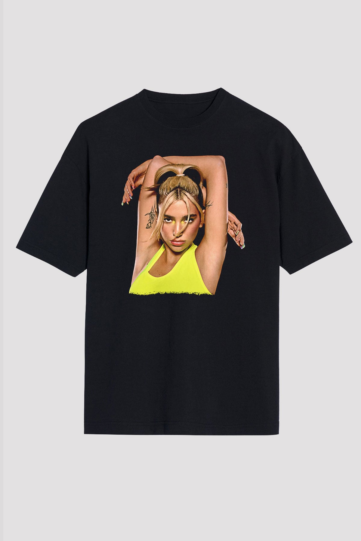 Dua Lipa Baskılı Unisex Siyah Oversize Tişört - Tshirt