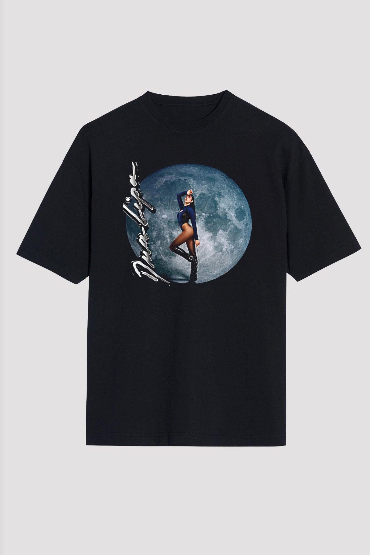 Dua Lipa Baskılı Unisex Siyah Oversize Tişört - Tshirt