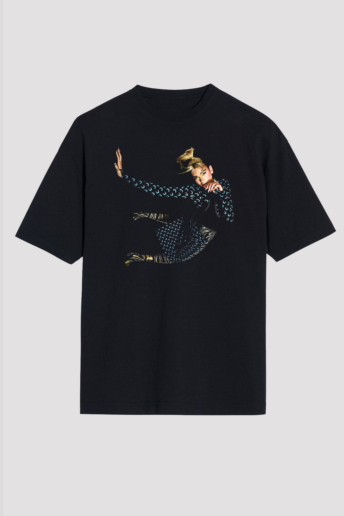 Dua Lipa Baskılı Unisex Siyah Oversize Tişört - Tshirt