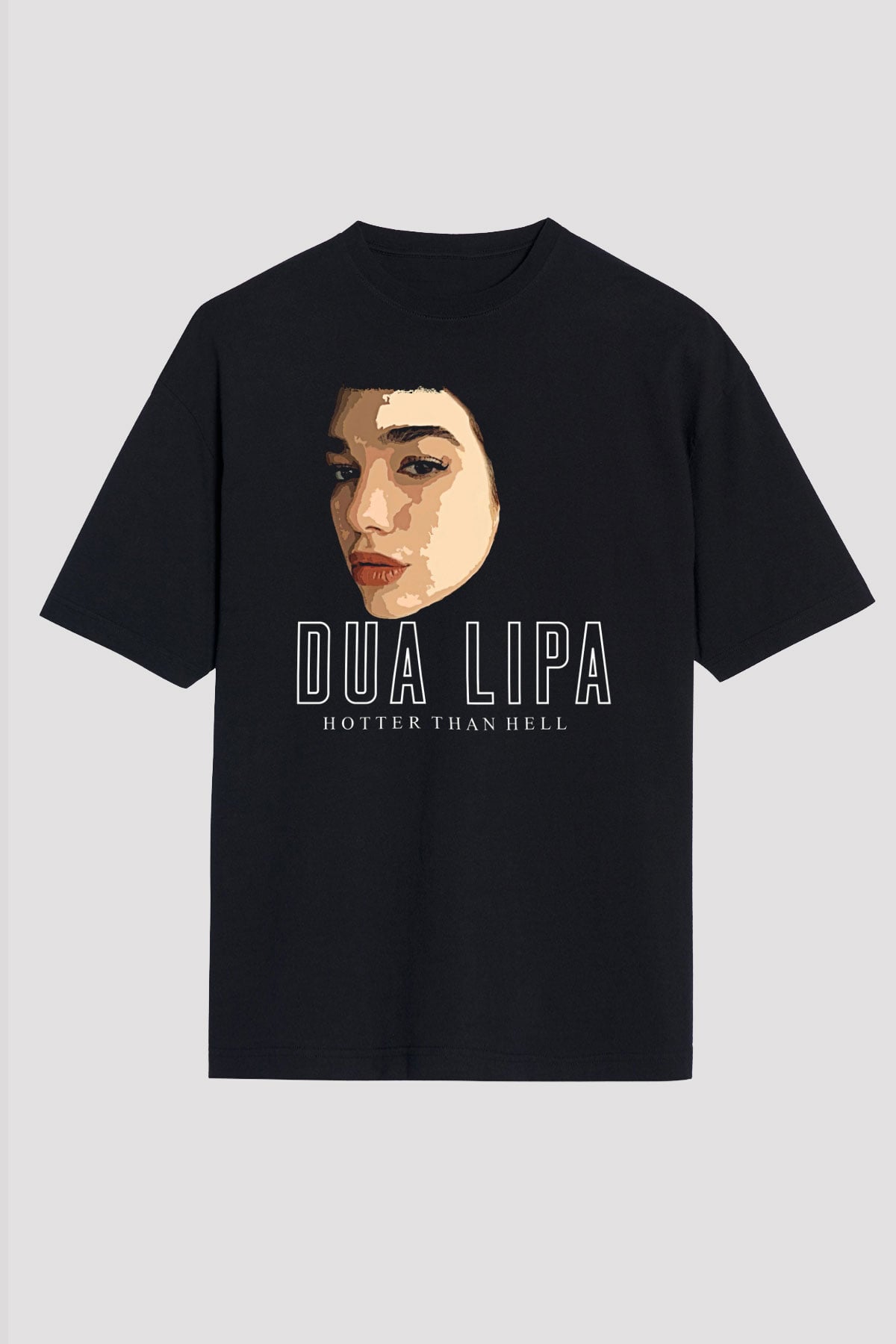 Dua Lipa Baskılı Unisex Siyah Oversize Tişört - Tshirt