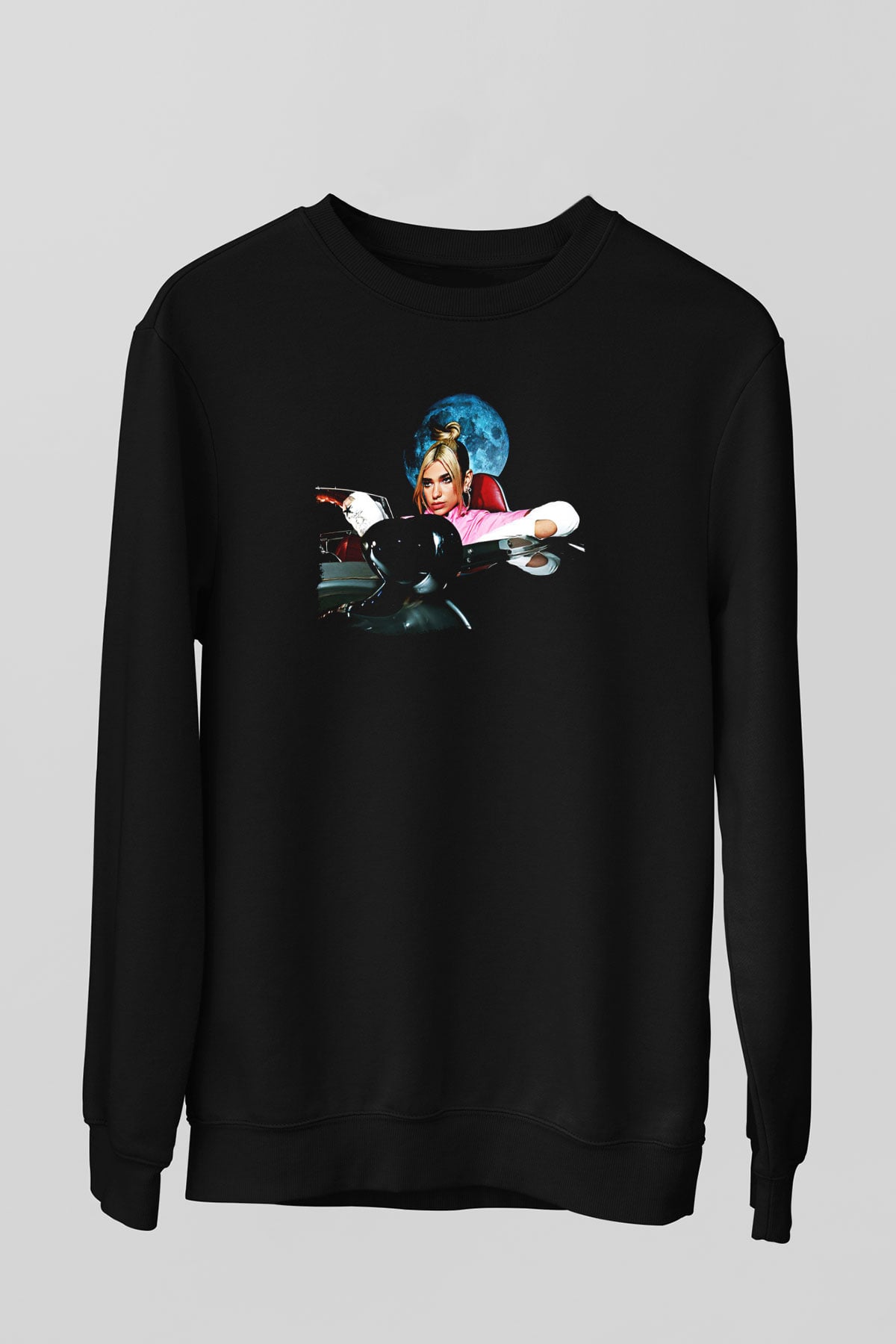 Dua Lipa Baskılı Unisex Siyah Sweatshirt