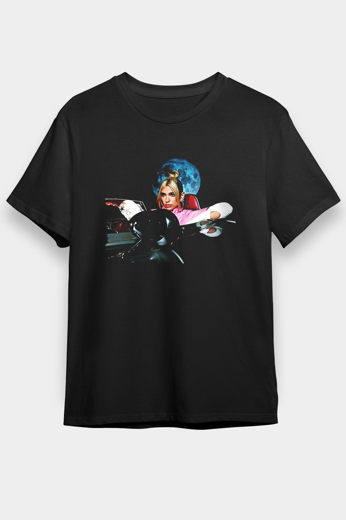 Dua Lipa Baskılı Unisex Siyah Tişört - Tshirt