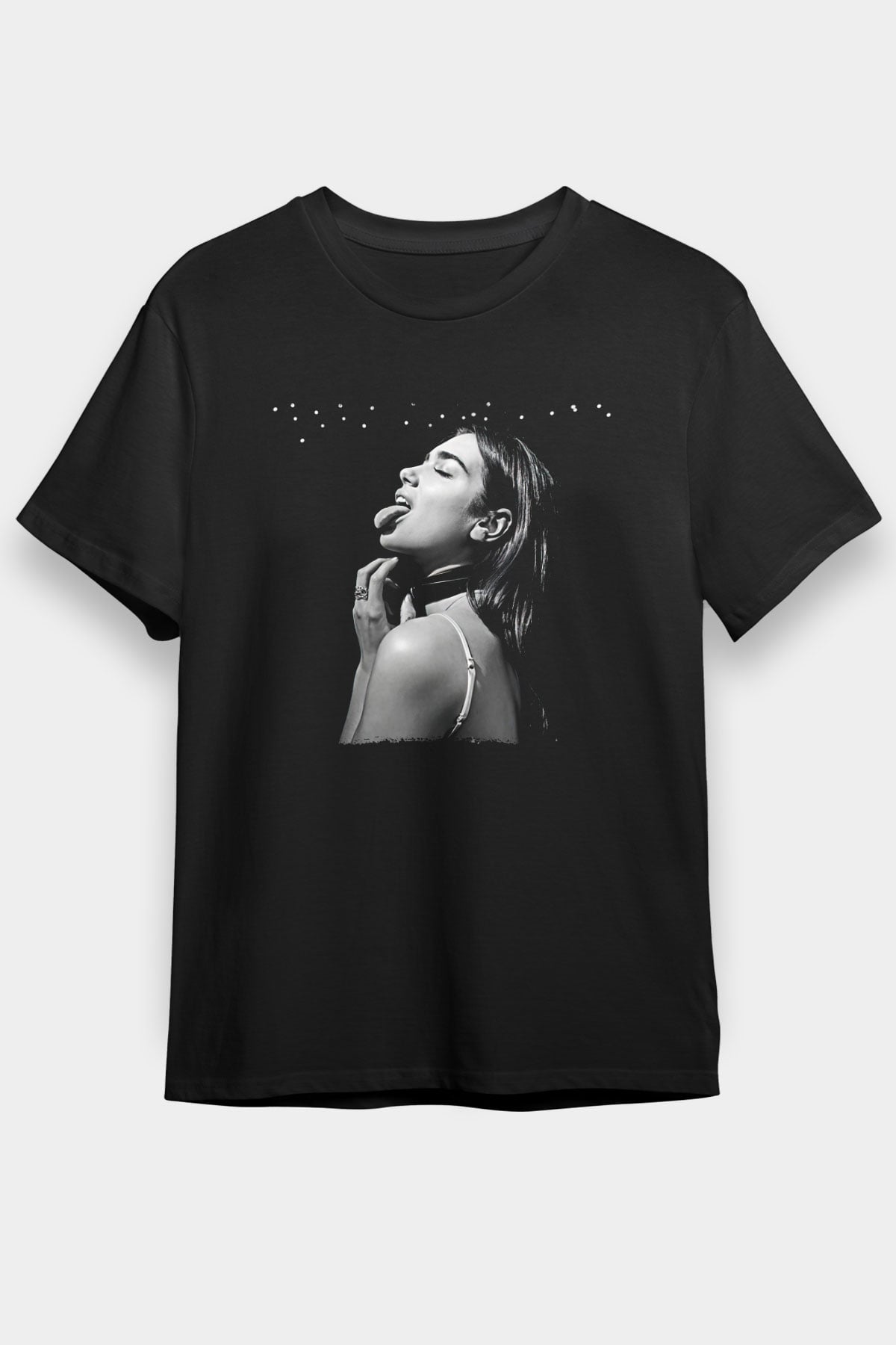 Dua Lipa Baskılı Unisex Siyah Tişört - Tshirt