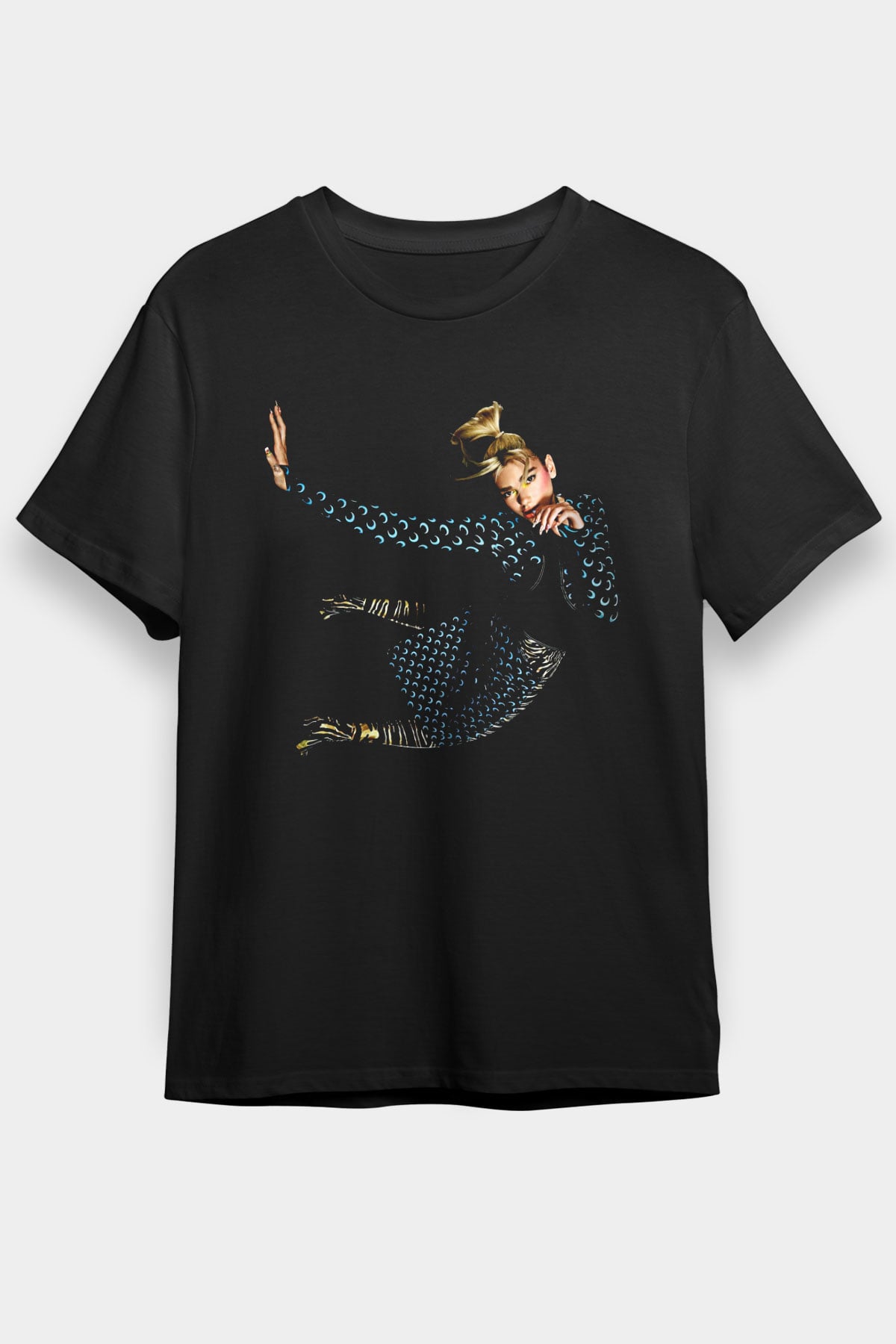 Dua Lipa Baskılı Unisex Siyah Tişört - Tshirt