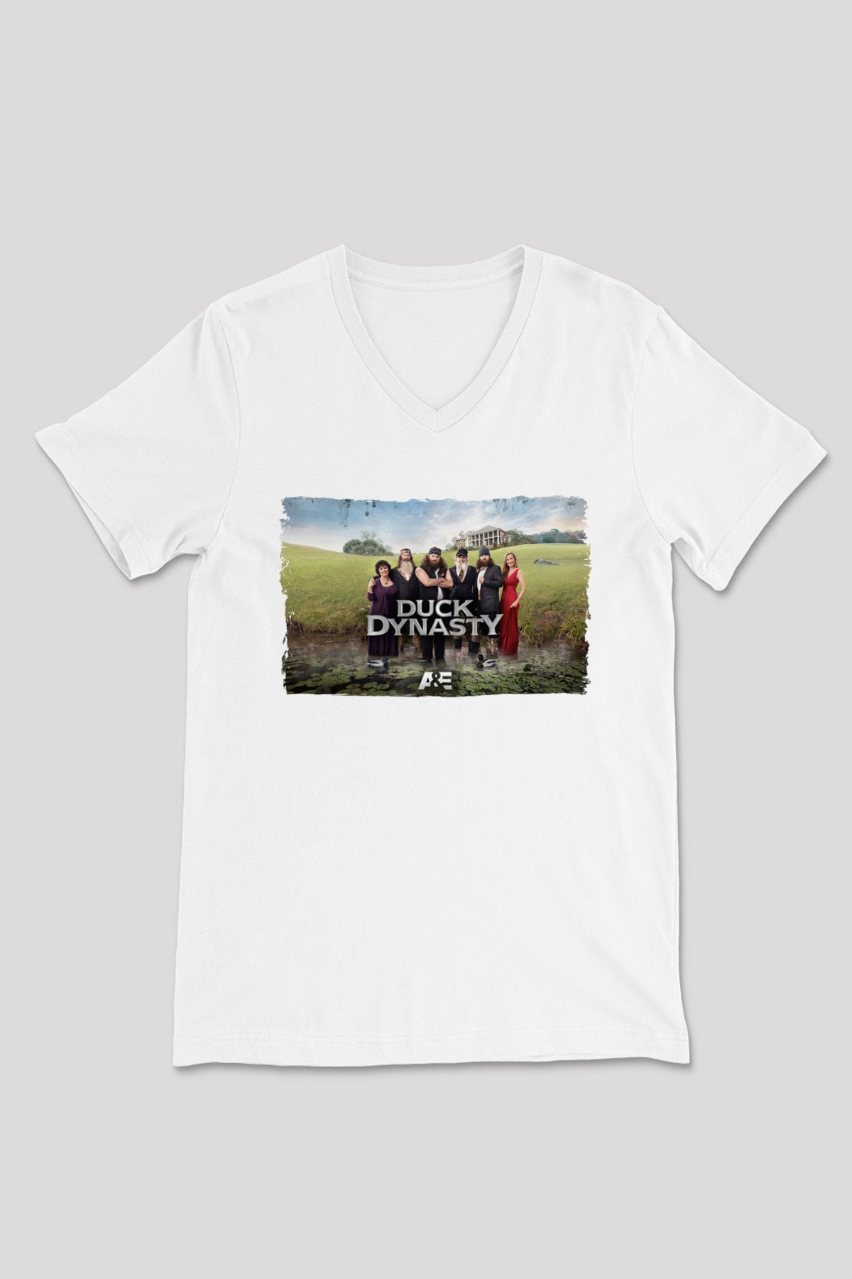Duck Dynasty Beyaz Unisex V Yaka Tişört