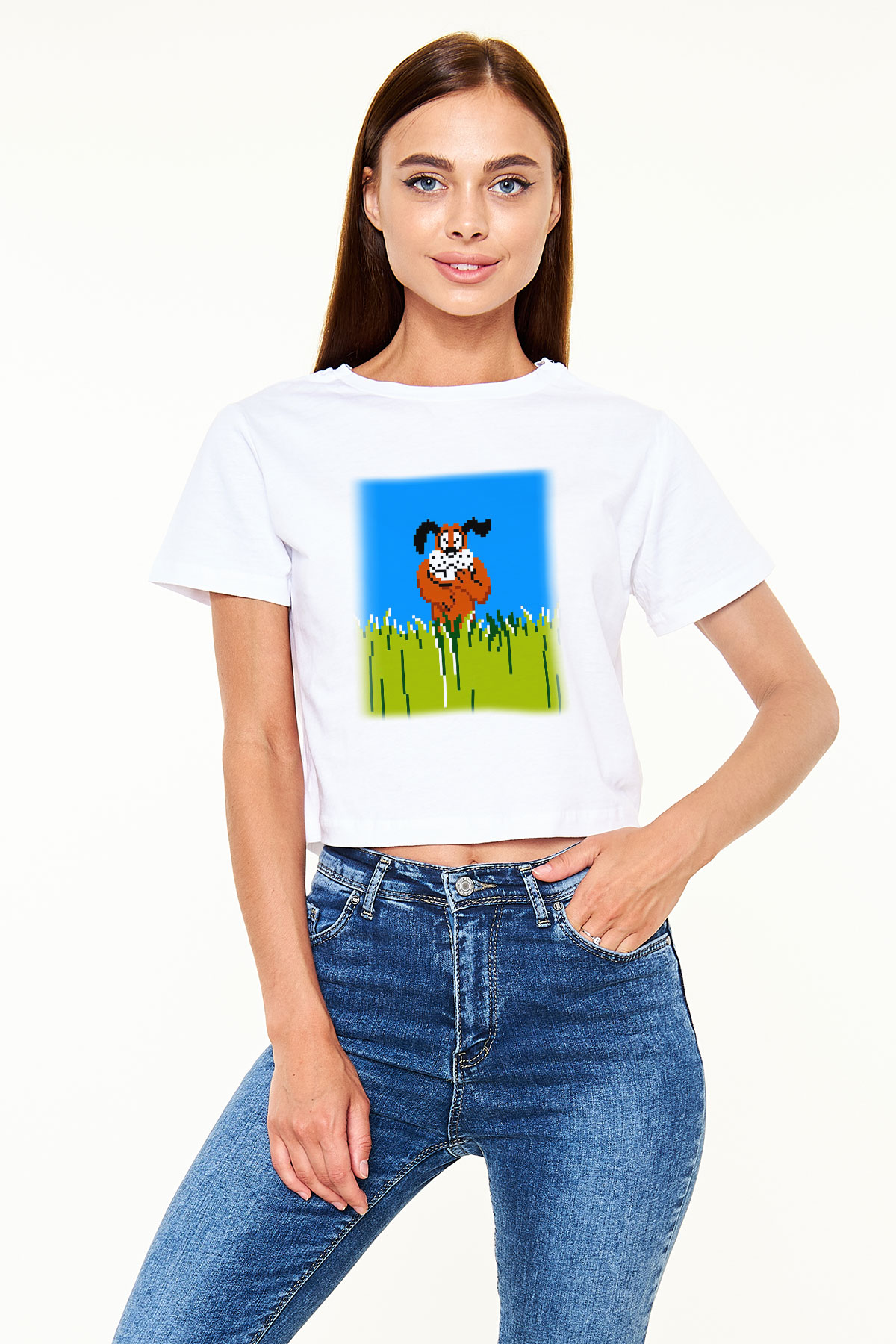 Duck Hunt Beyaz Croptop Tişört