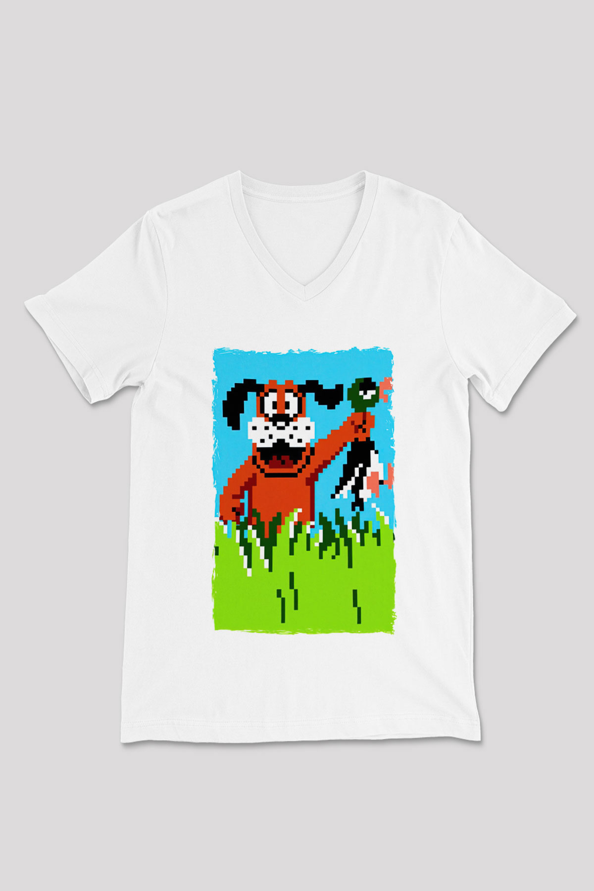 Duck Hunt Beyaz Unisex V Yaka Tişört
