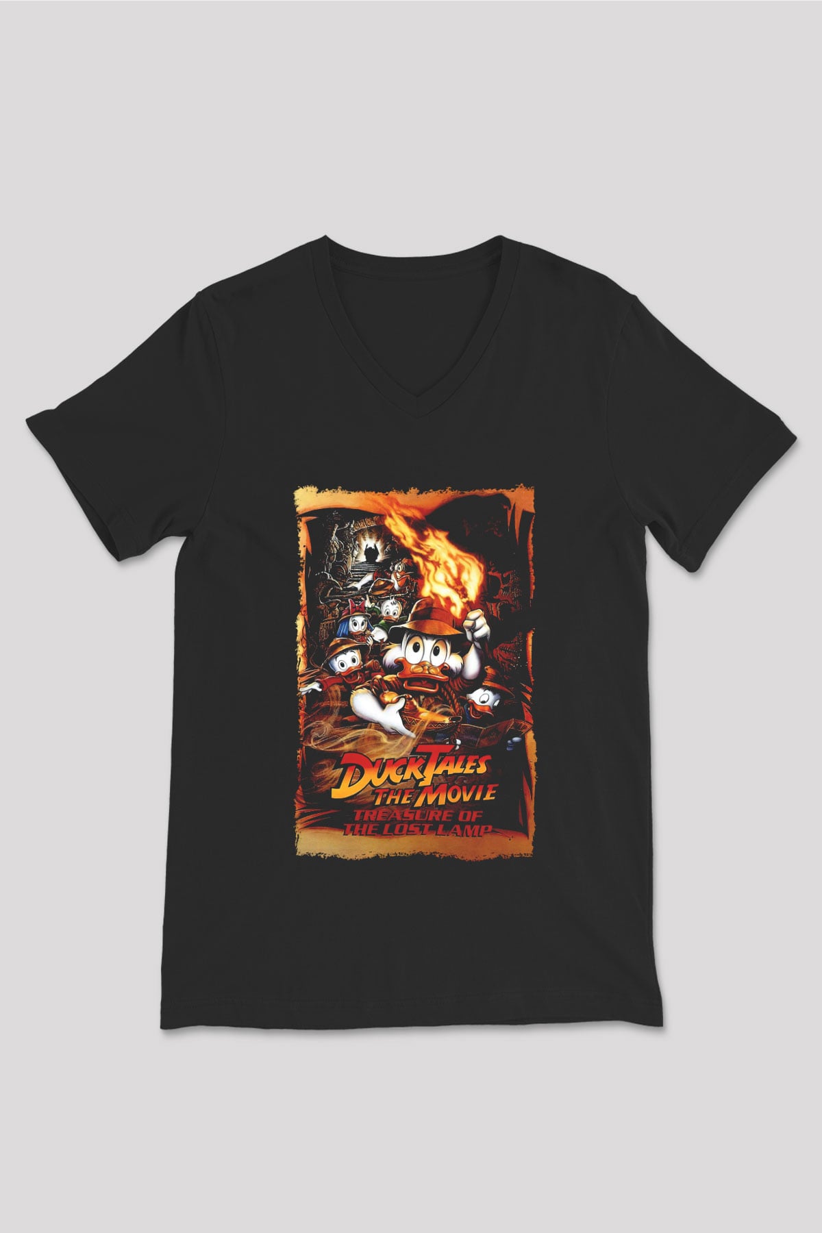 DuckTales Siyah Unisex  V Yaka Tişört