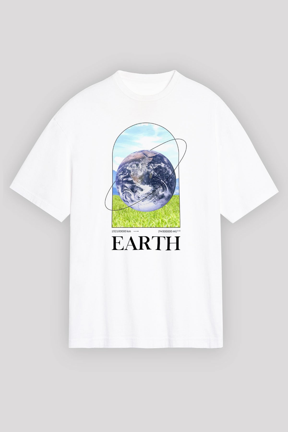 Dünya Baskılı Unisex Oversize Beyaz Tişört - Tshirt
