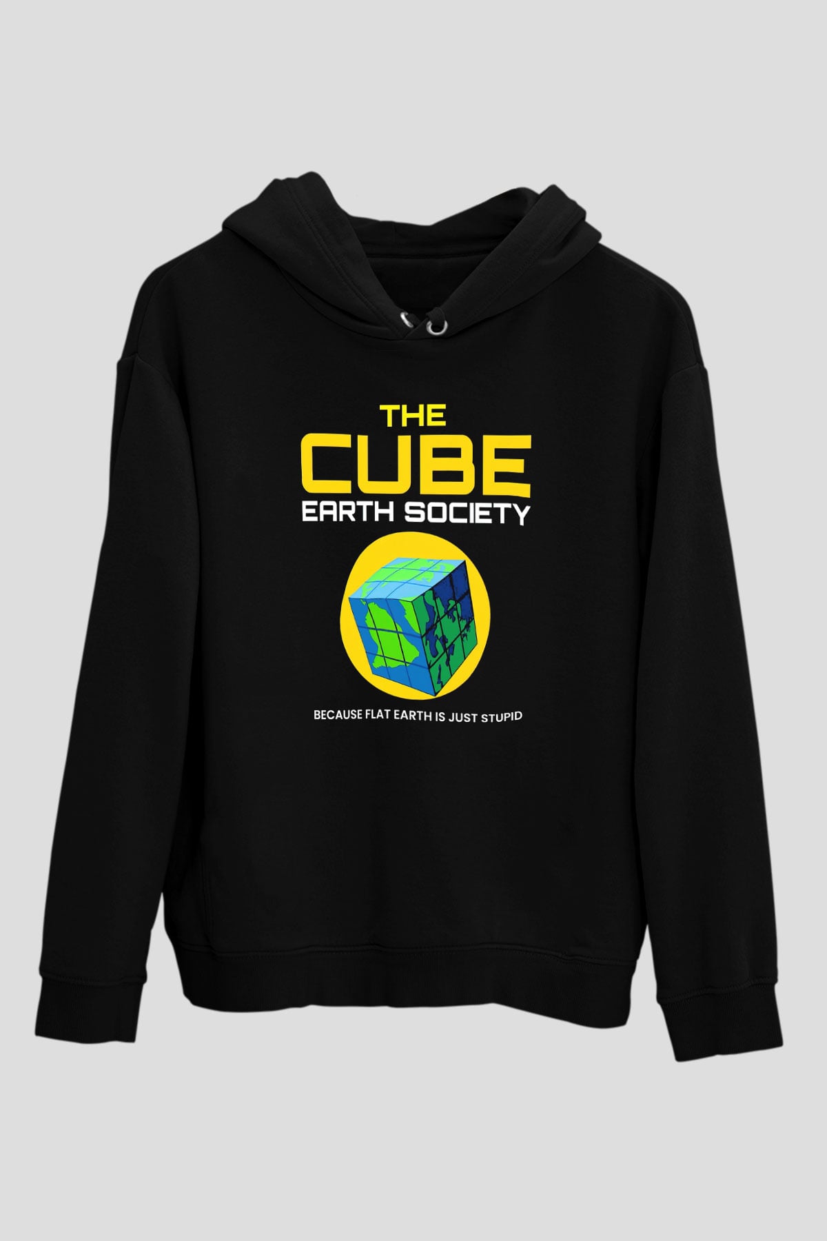 Dünya Küp Baskılı Unisex Siyah Hoodie
