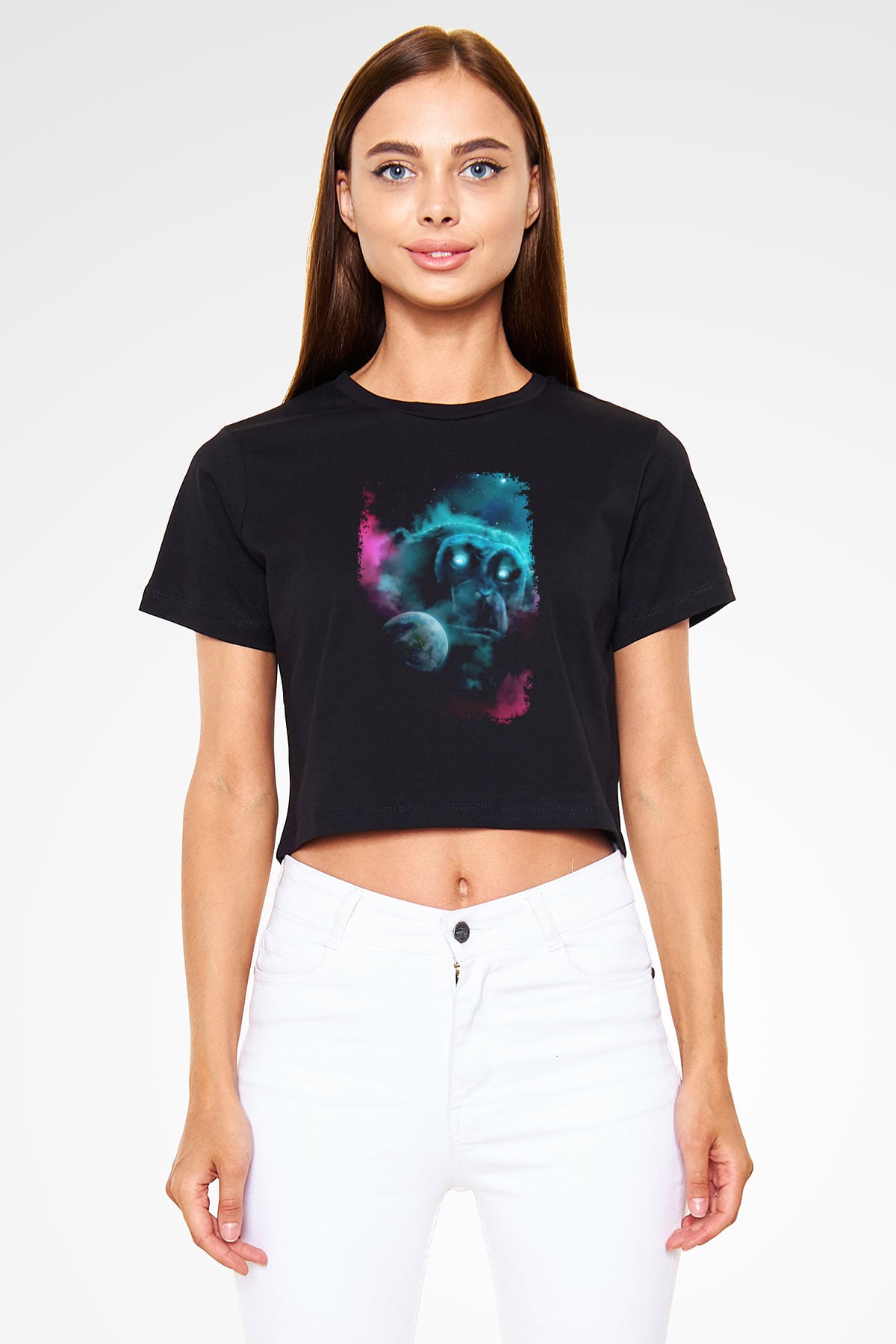 Dünya Maymun Baskılı Crop Top Kadın Tİşört - Tshirt