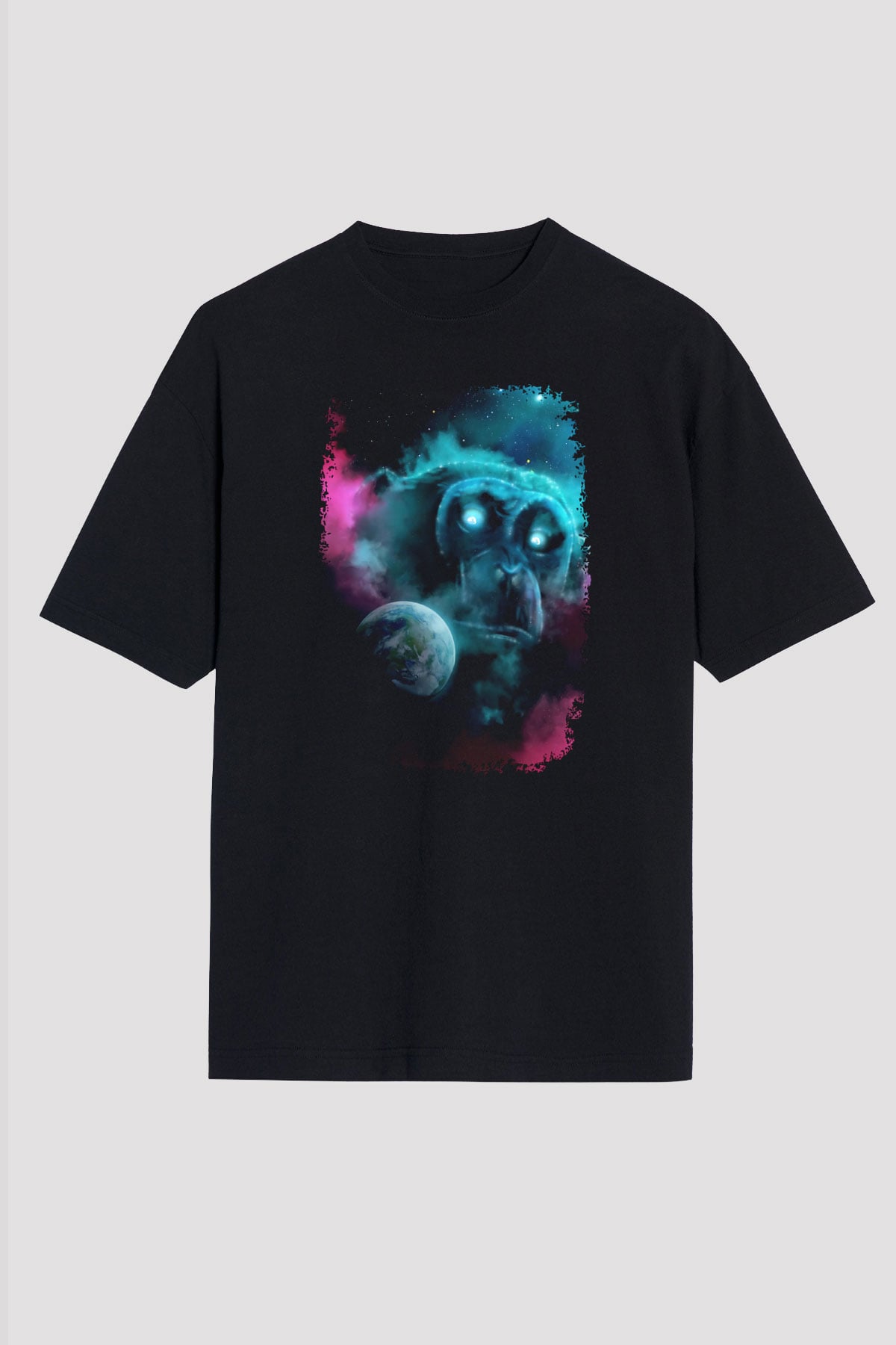 Dünya Maymun Baskılı Unisex Oversize Tişört - Tshirt