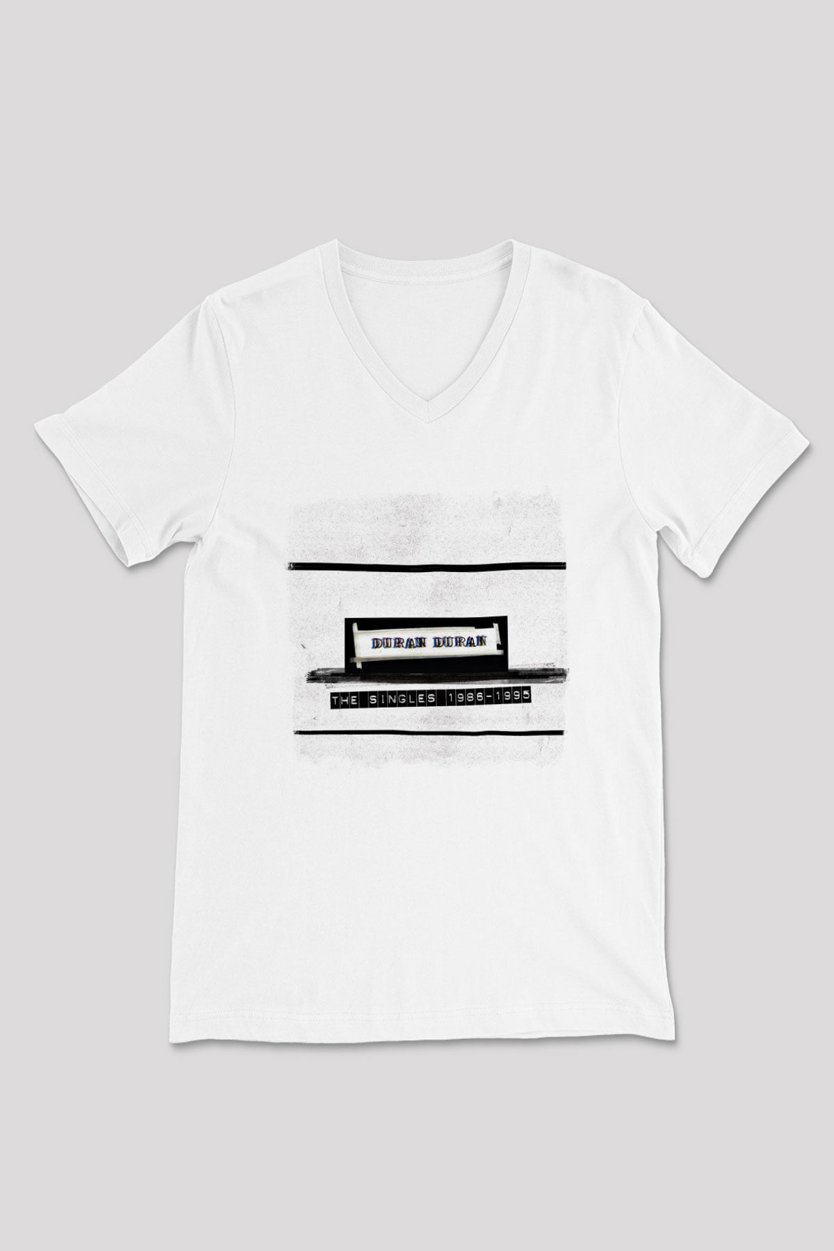 Duran Duran Baskılı Unisex Beyaz V Yaka Tişört