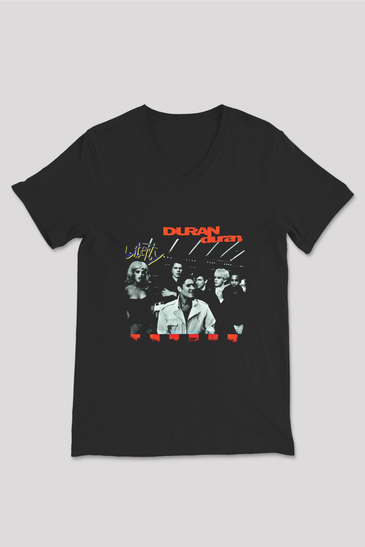 Duran Duran Baskılı Unisex Siyah V Yaka Tişört