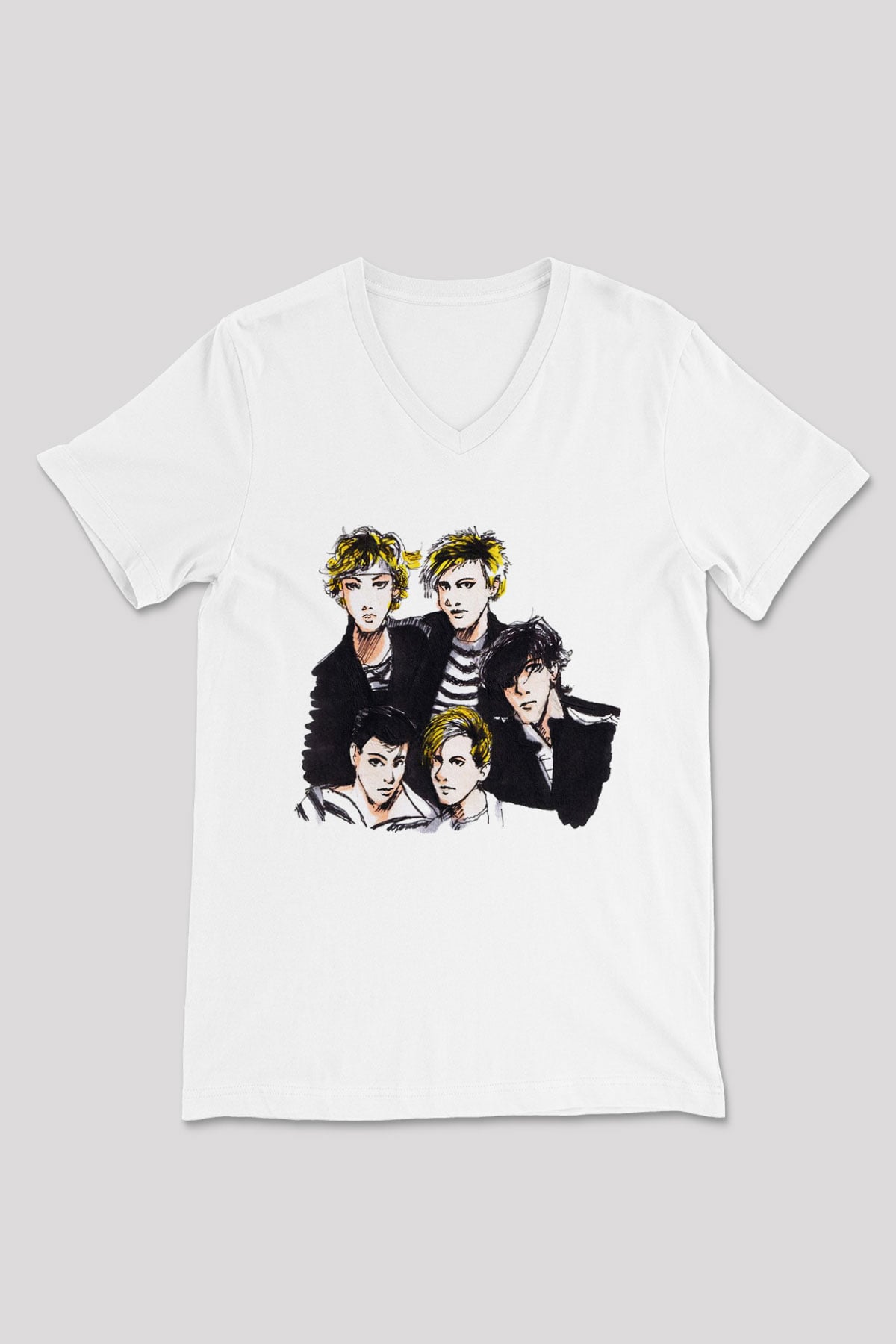 Duran Duran Beyaz Unisex V Yaka Tişört T-Shirt