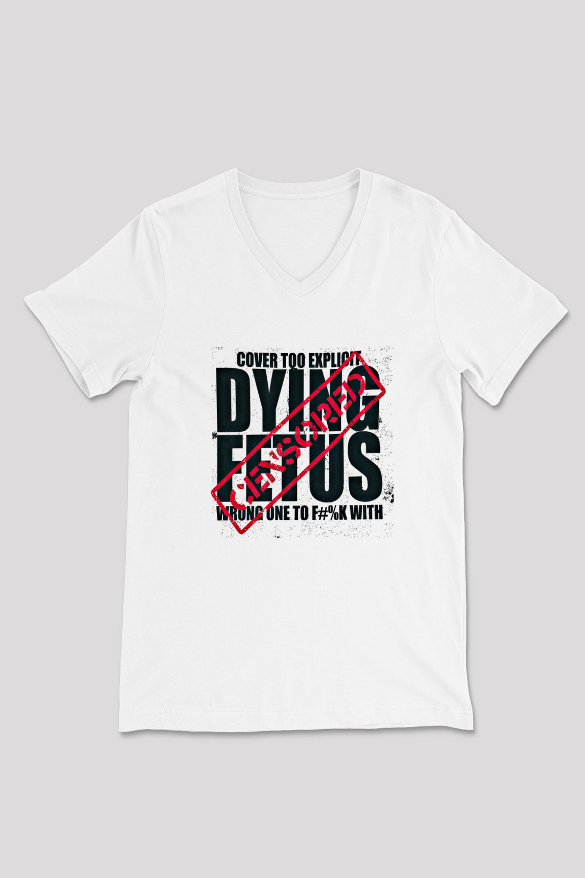 Dying Fetus Baskılı Unisex Beyaz V Yaka Tişört