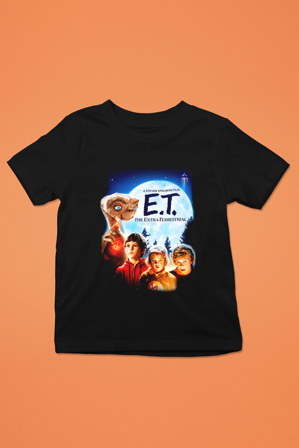 E.T. Baskılı Siyah Unisex Çocuk Tişört