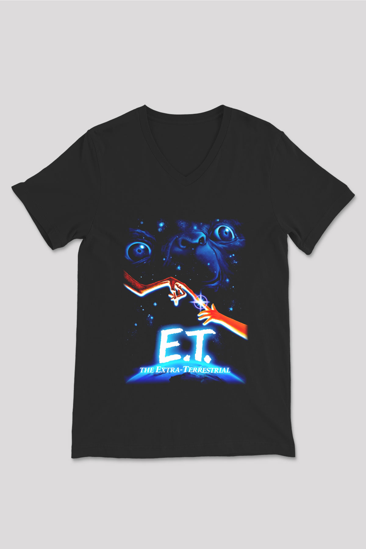 E.T. Siyah Unisex V Yaka Tişört