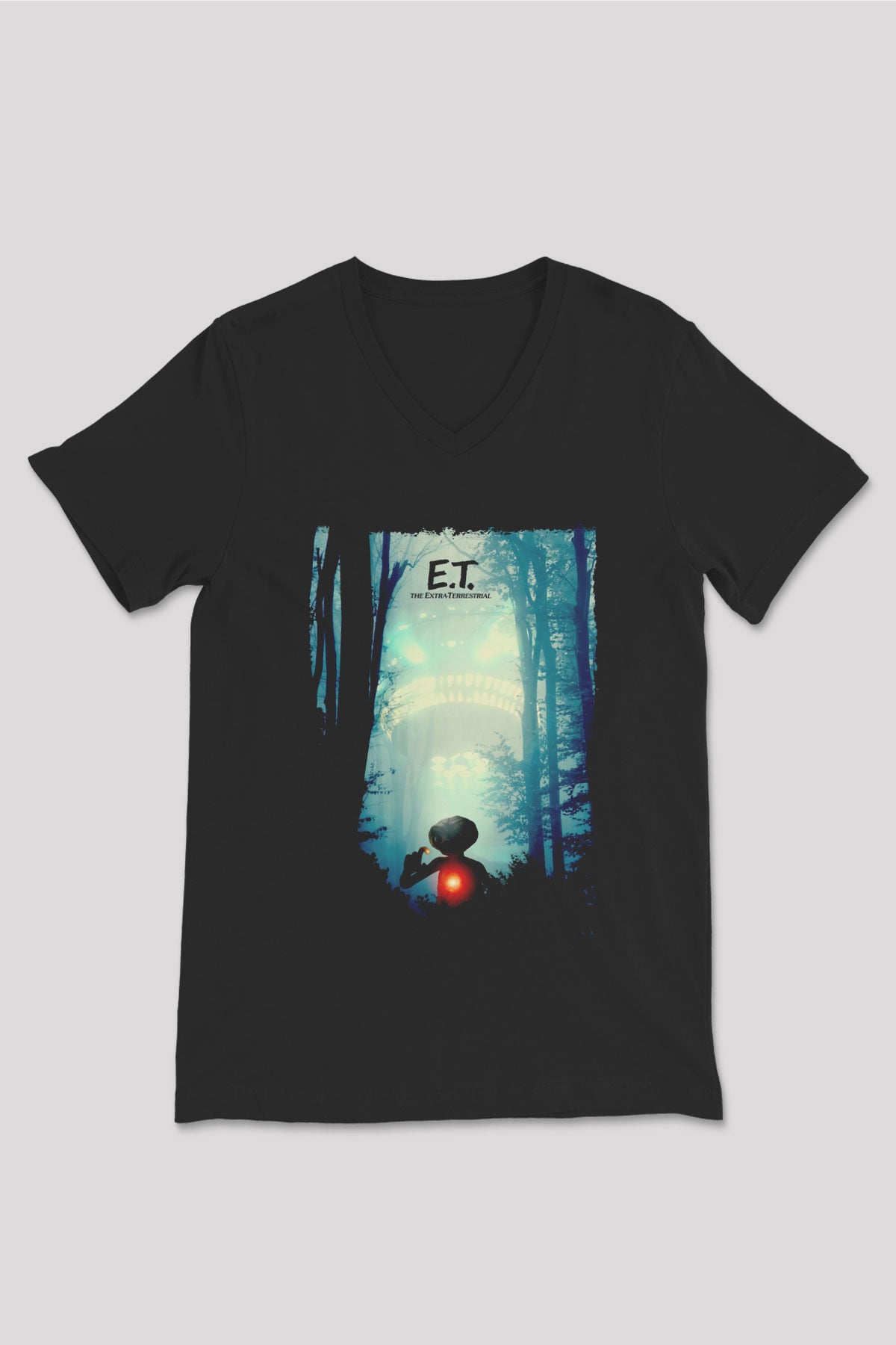 E.T. Siyah Unisex  V Yaka Tişört