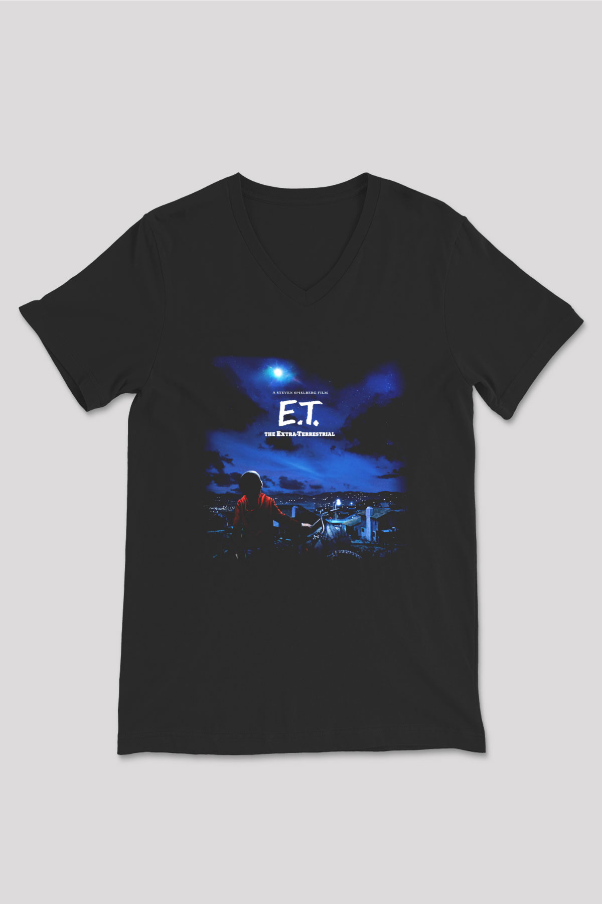 E.T. Siyah Unisex V Yaka Tişört