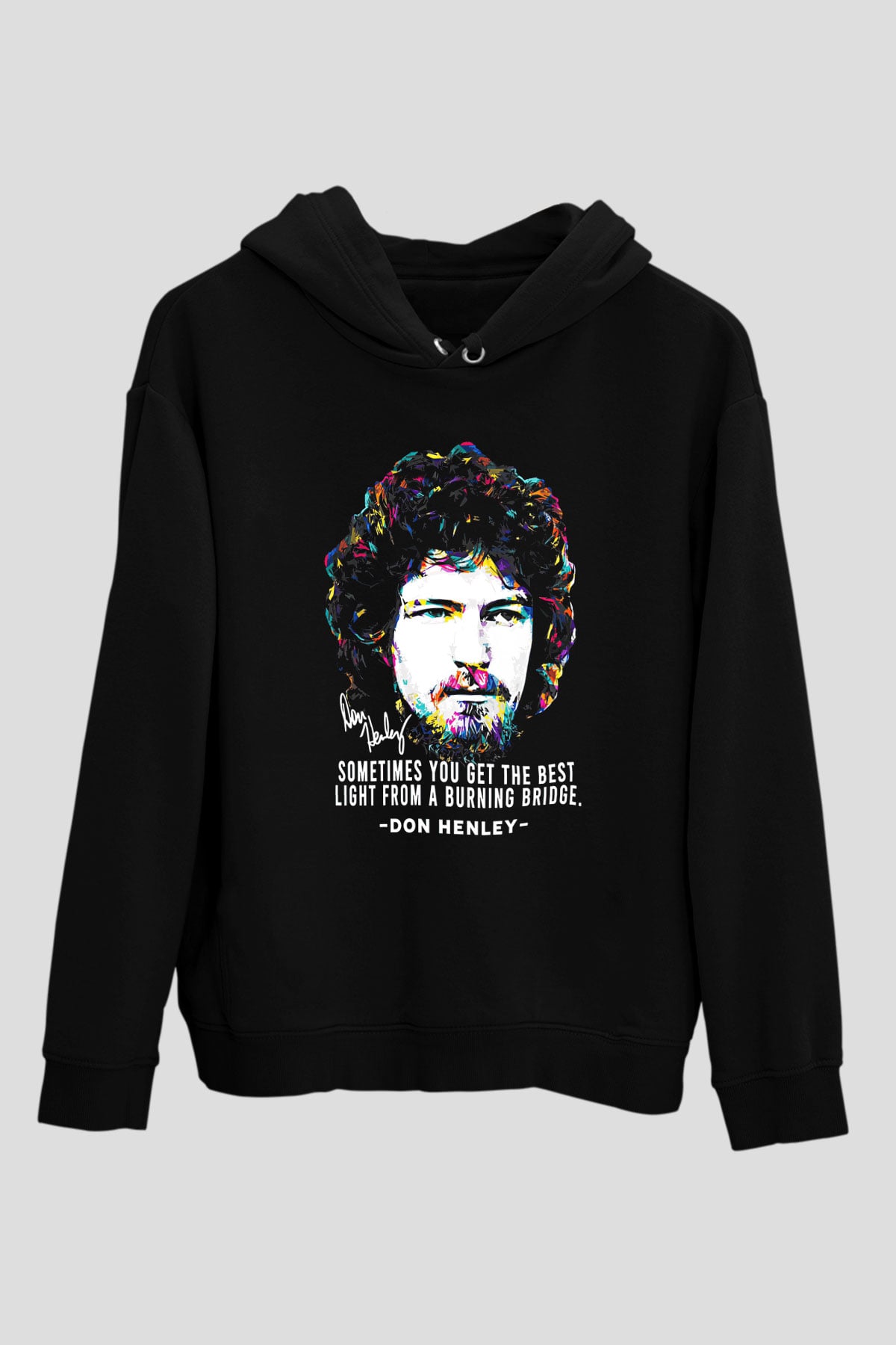 Eagles Baskılı Unisex Siyah Kapüşonlu Sweatshirt