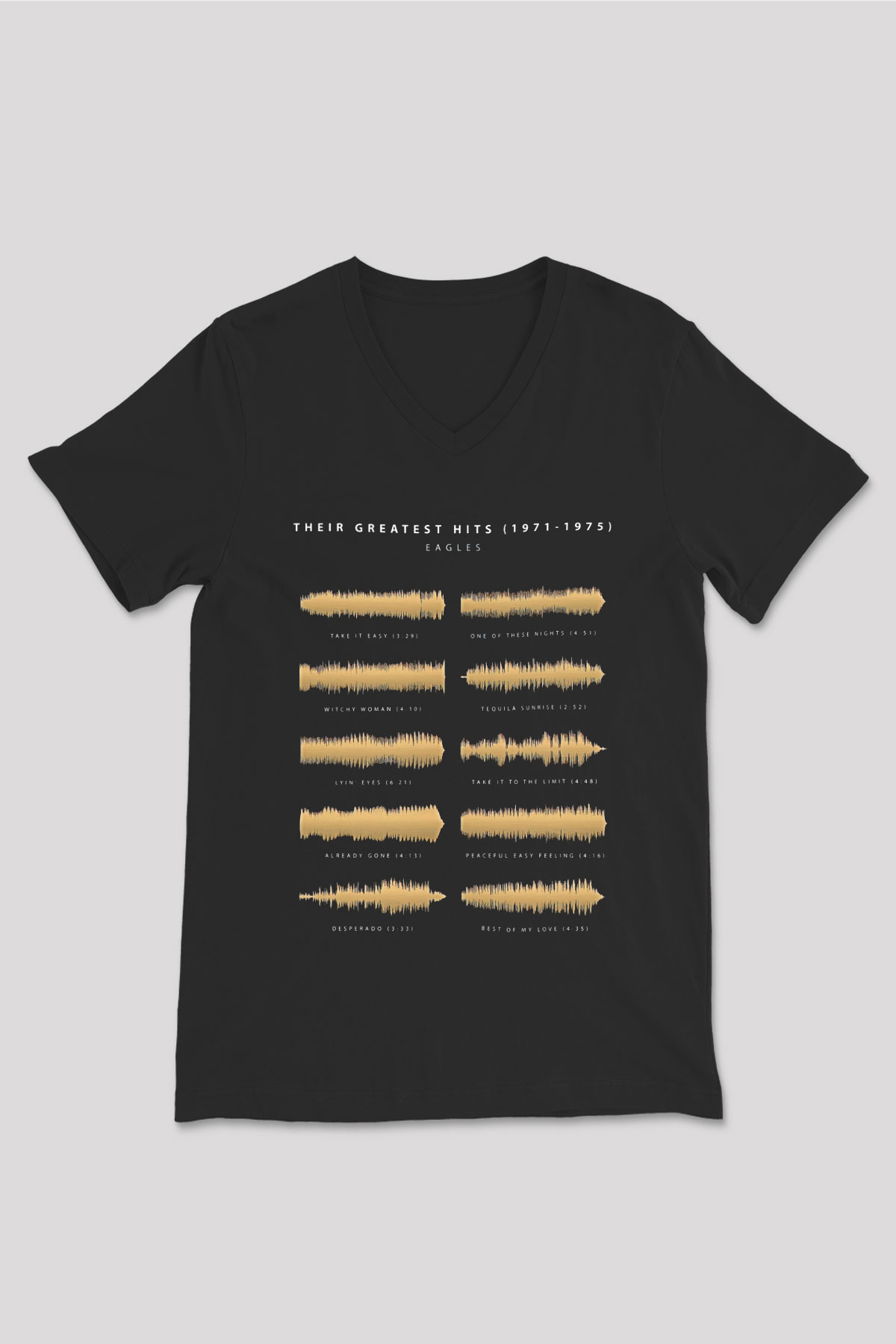 Eagles Baskılı Unisex Siyah V Yaka Tişört - Tshirt