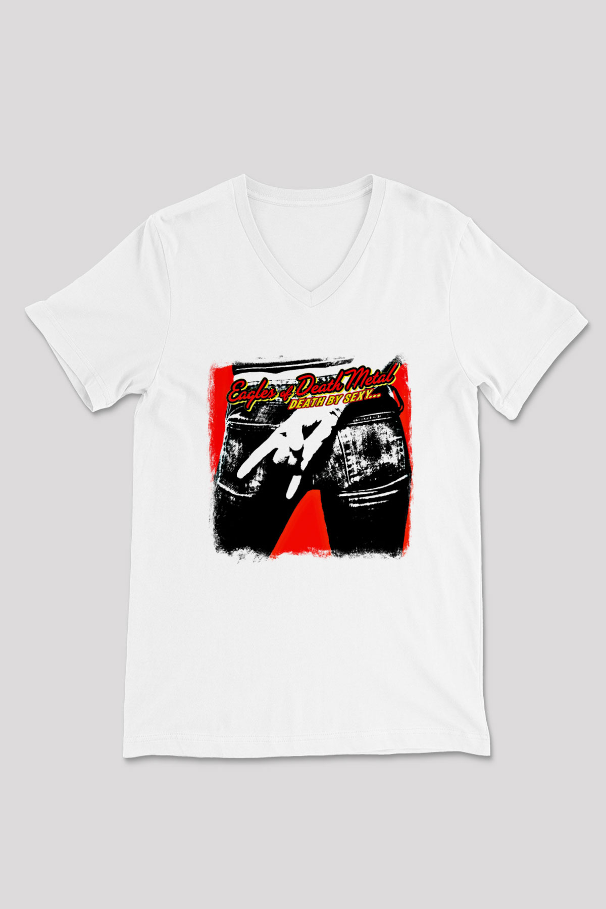 Eagles of Death Metal Baskılı Unisex Beyaz V Yaka Tişört