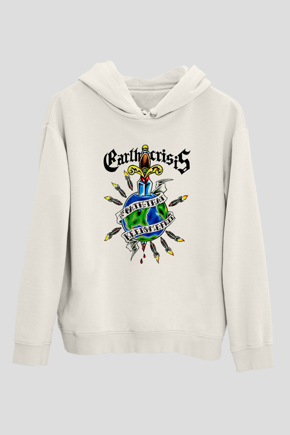 Earth Crisis Baskılı Beyaz Unisex Kapüşonlu Sweatshirt