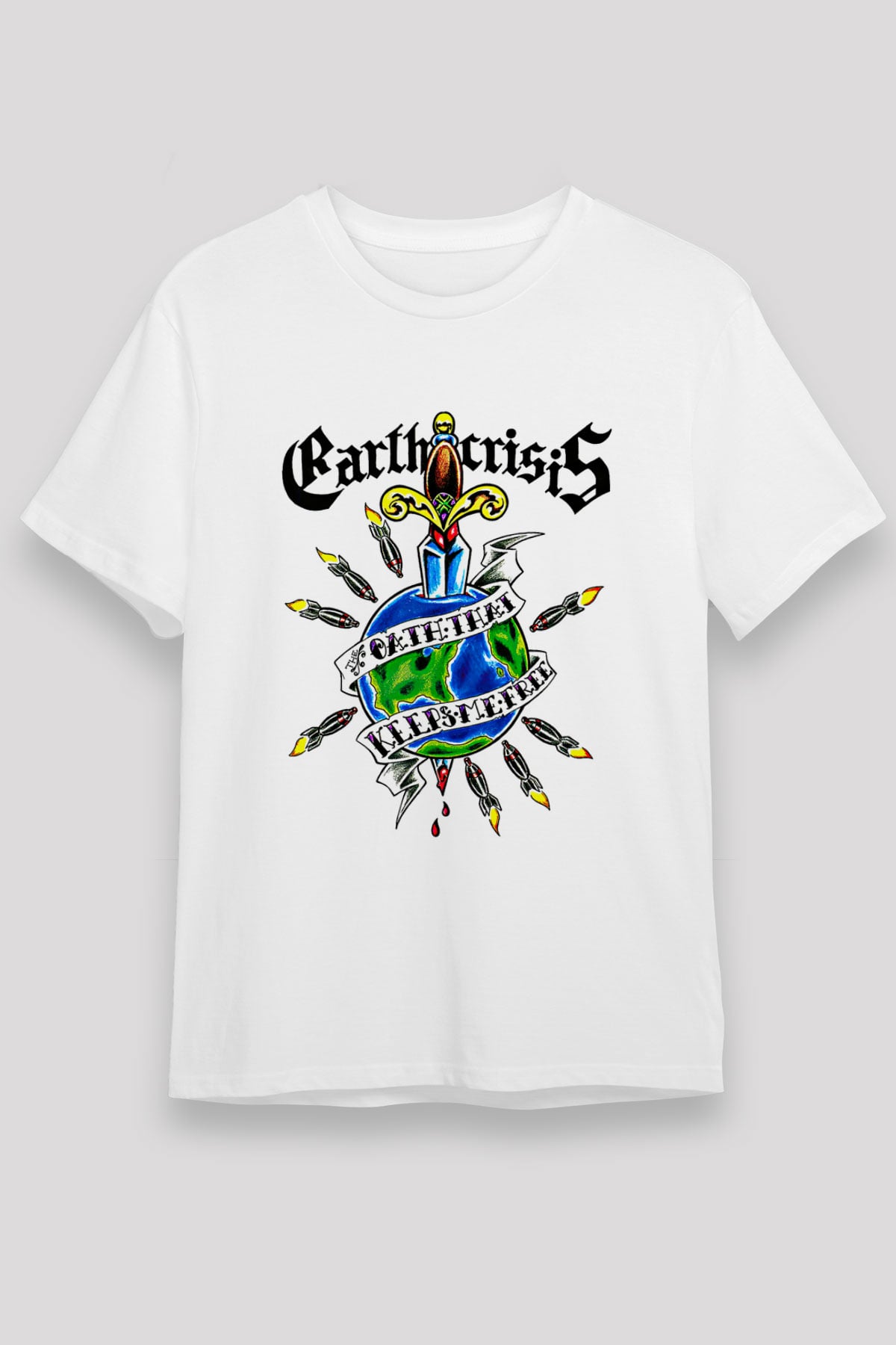 Earth Crisis Baskılı Unisex Beyaz Tişört - Tshirt