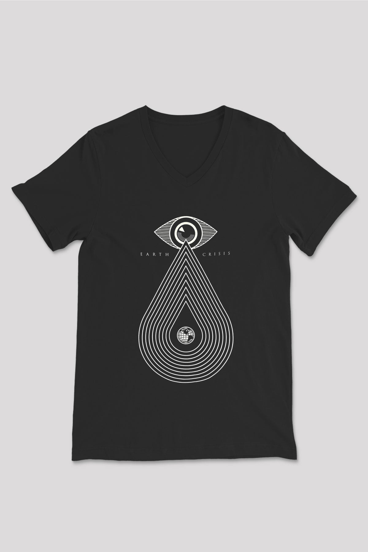 Earth Crisis Baskılı Unisex Siyah V Yaka Tişört - Tshirt