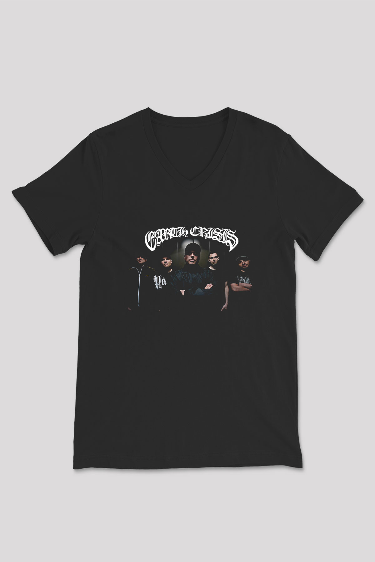 Earth Crisis Baskılı Unisex Siyah V Yaka Tişört - Tshirt