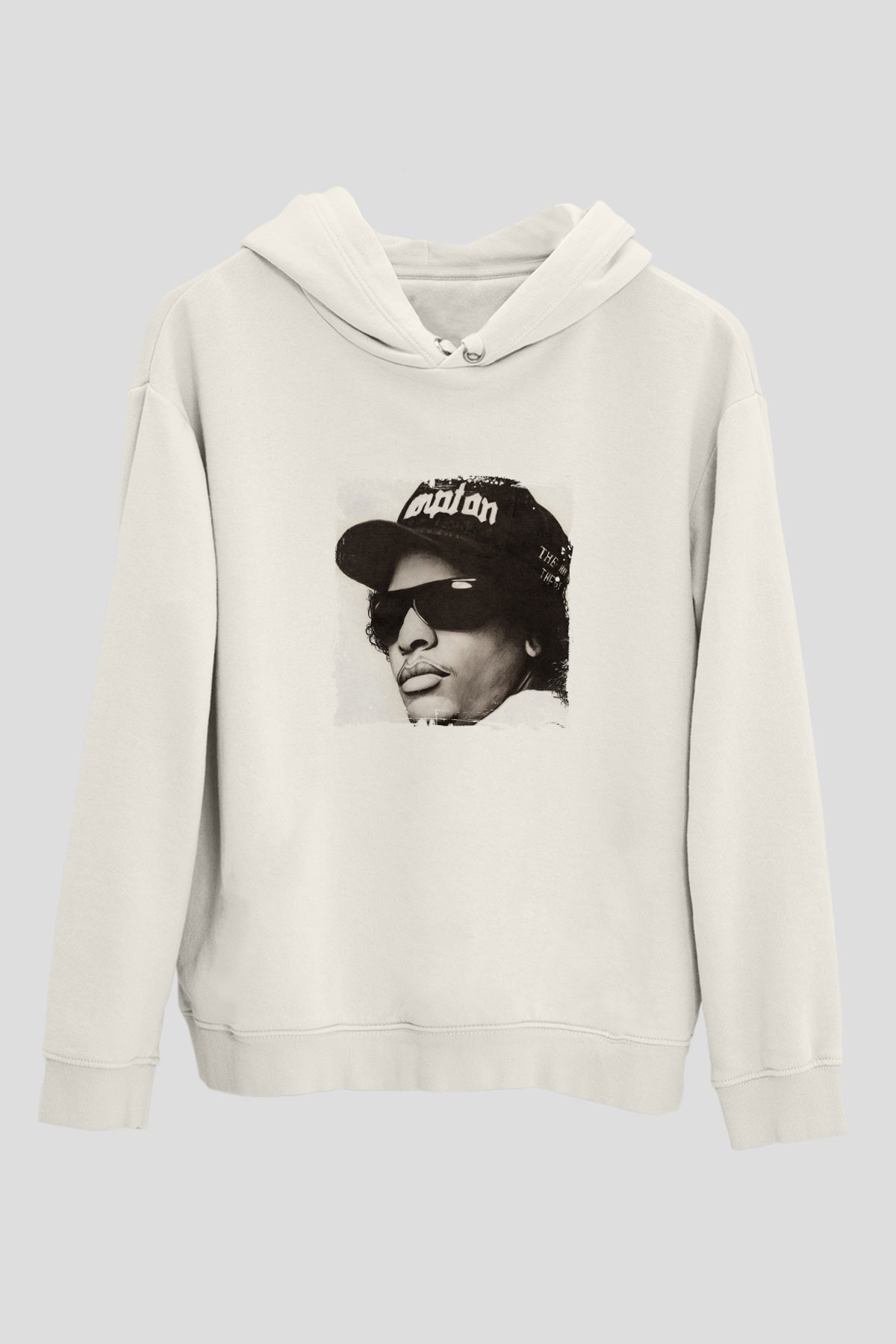 Eazy-E Baskılı Unisex Beyaz Kapüşonlu Sweatshirt