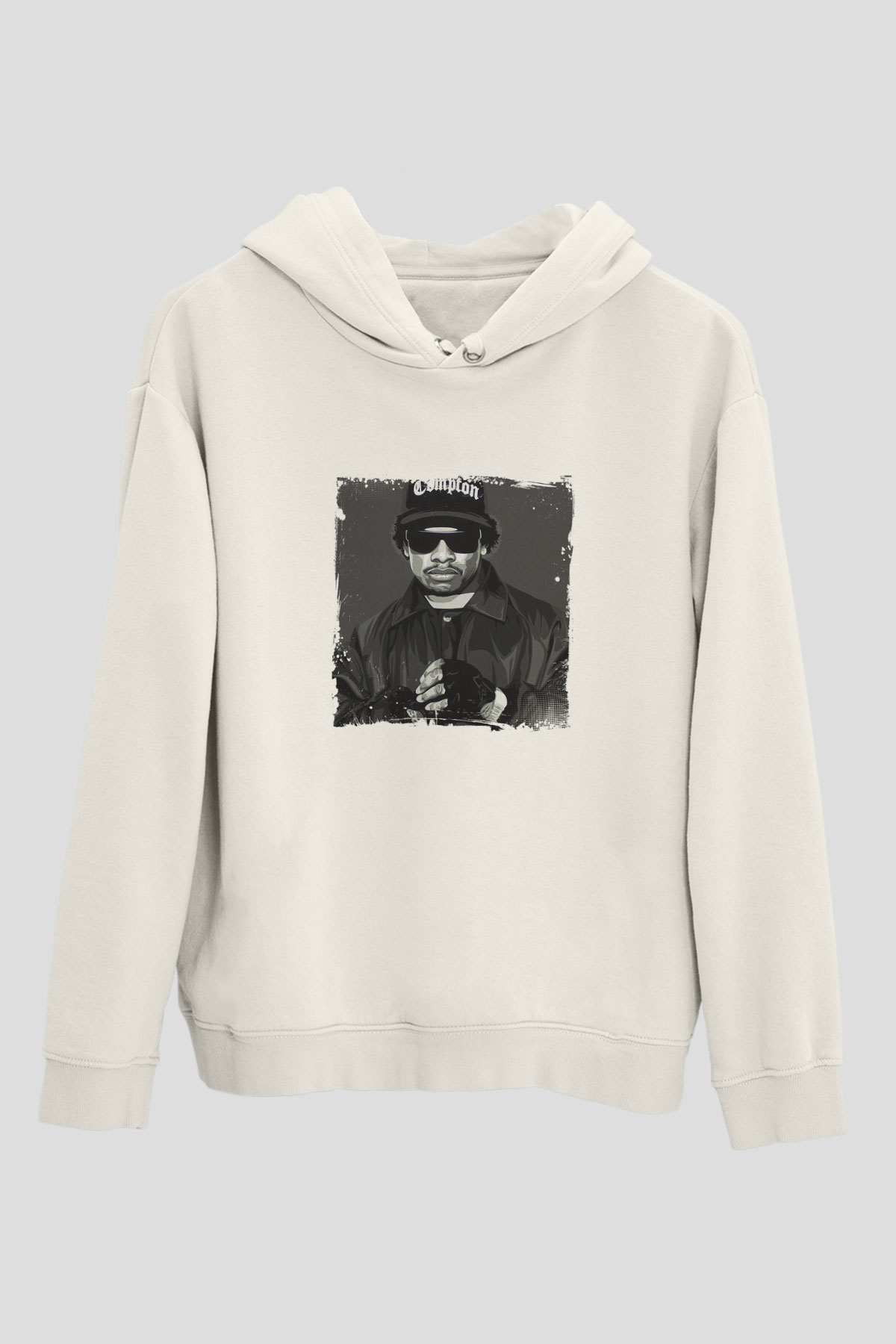 Eazy-E Baskılı Unisex Beyaz Kapüşonlu Sweatshirt