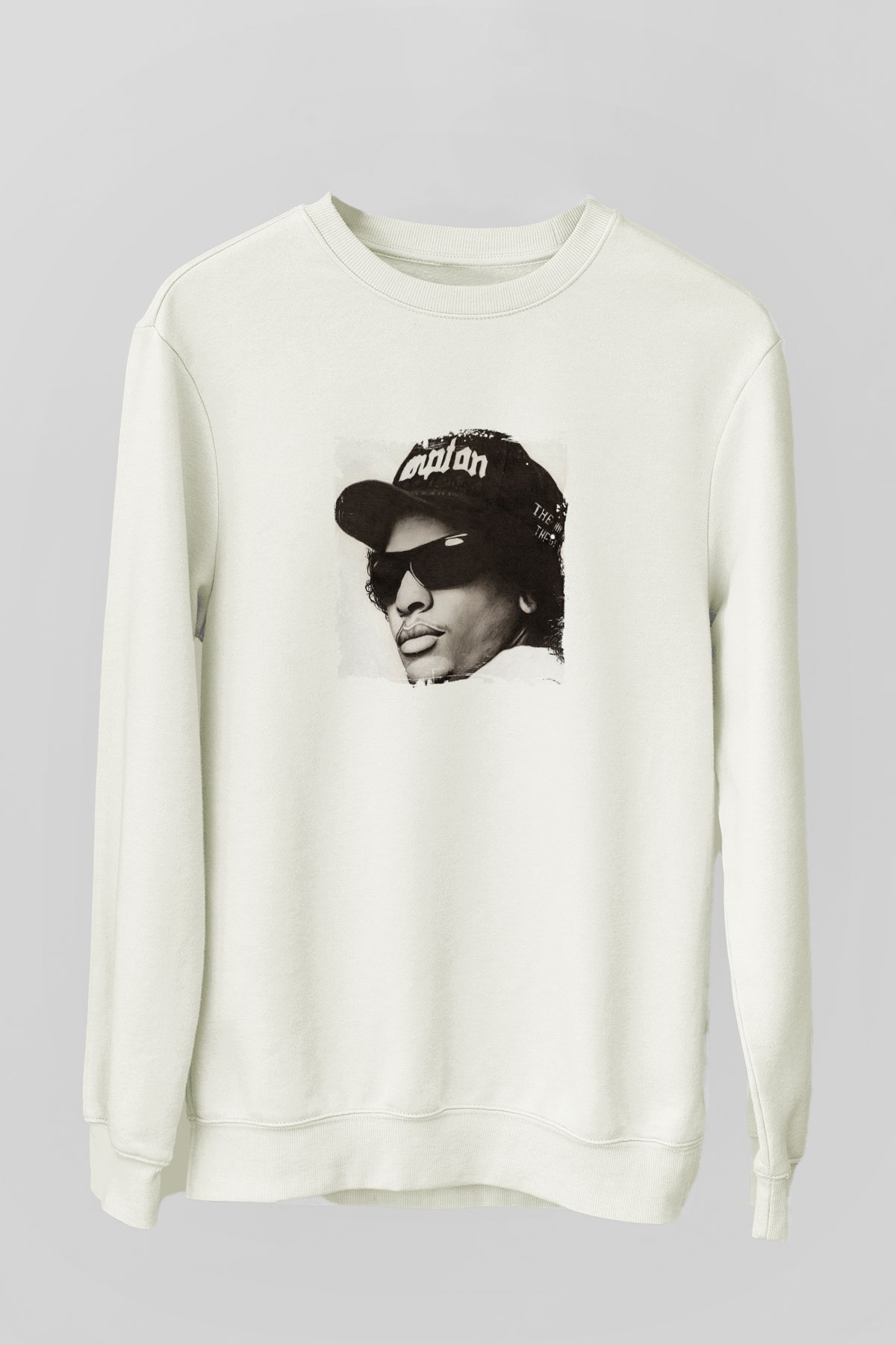 Eazy-E Baskılı Unisex Beyaz Sweatshirt