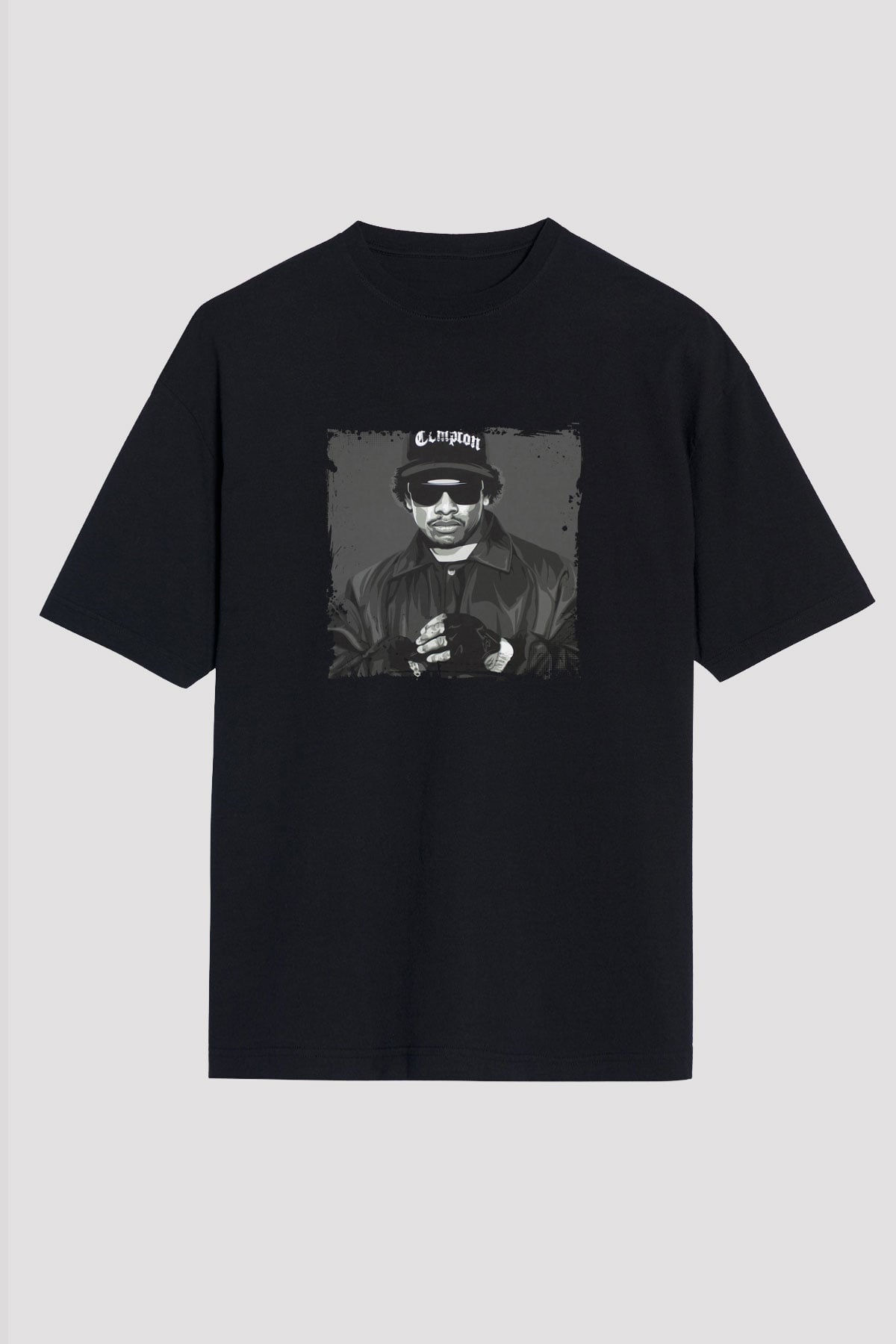Eazy-E Baskılı Unisex Oversize Siyah Tişört