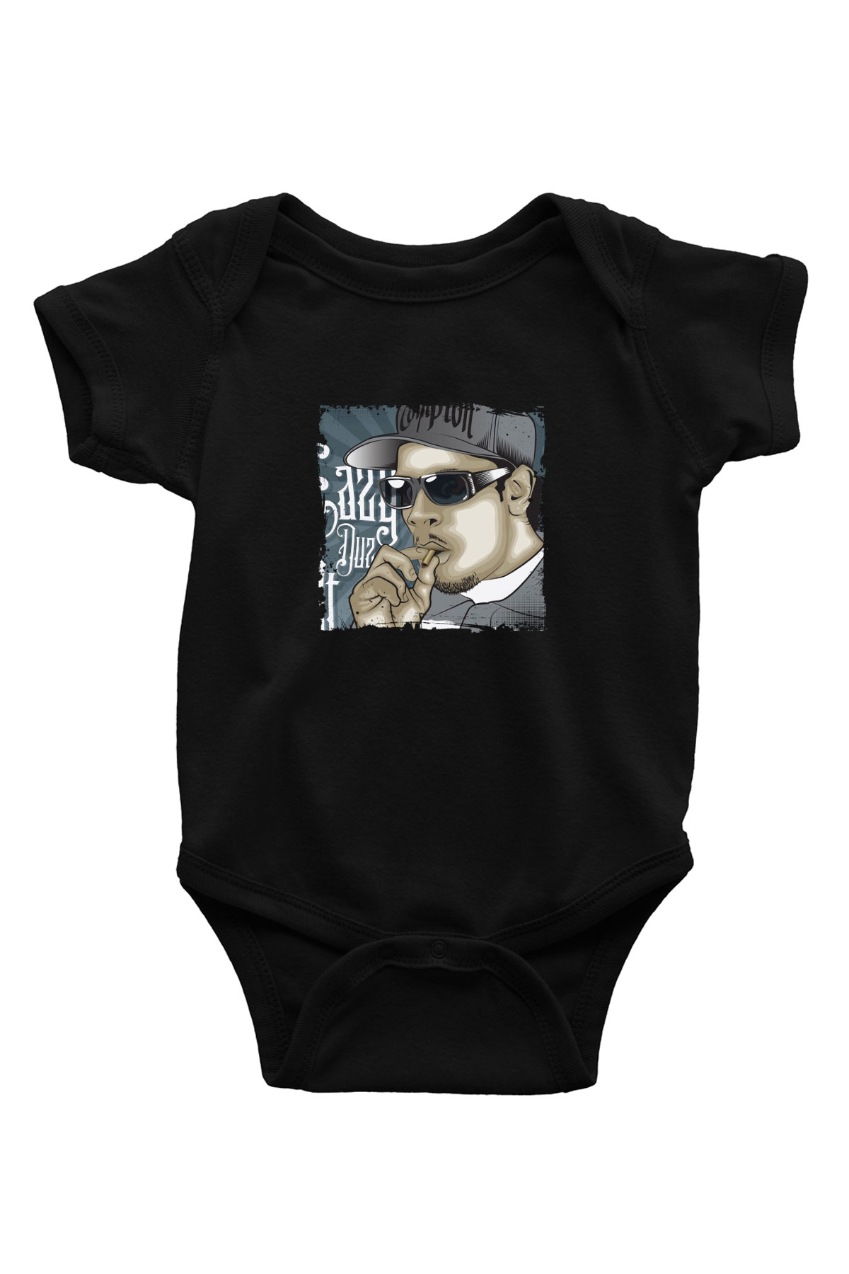 Eazy-E Baskılı Unisex Siyah Bebek Body - Zıbın
