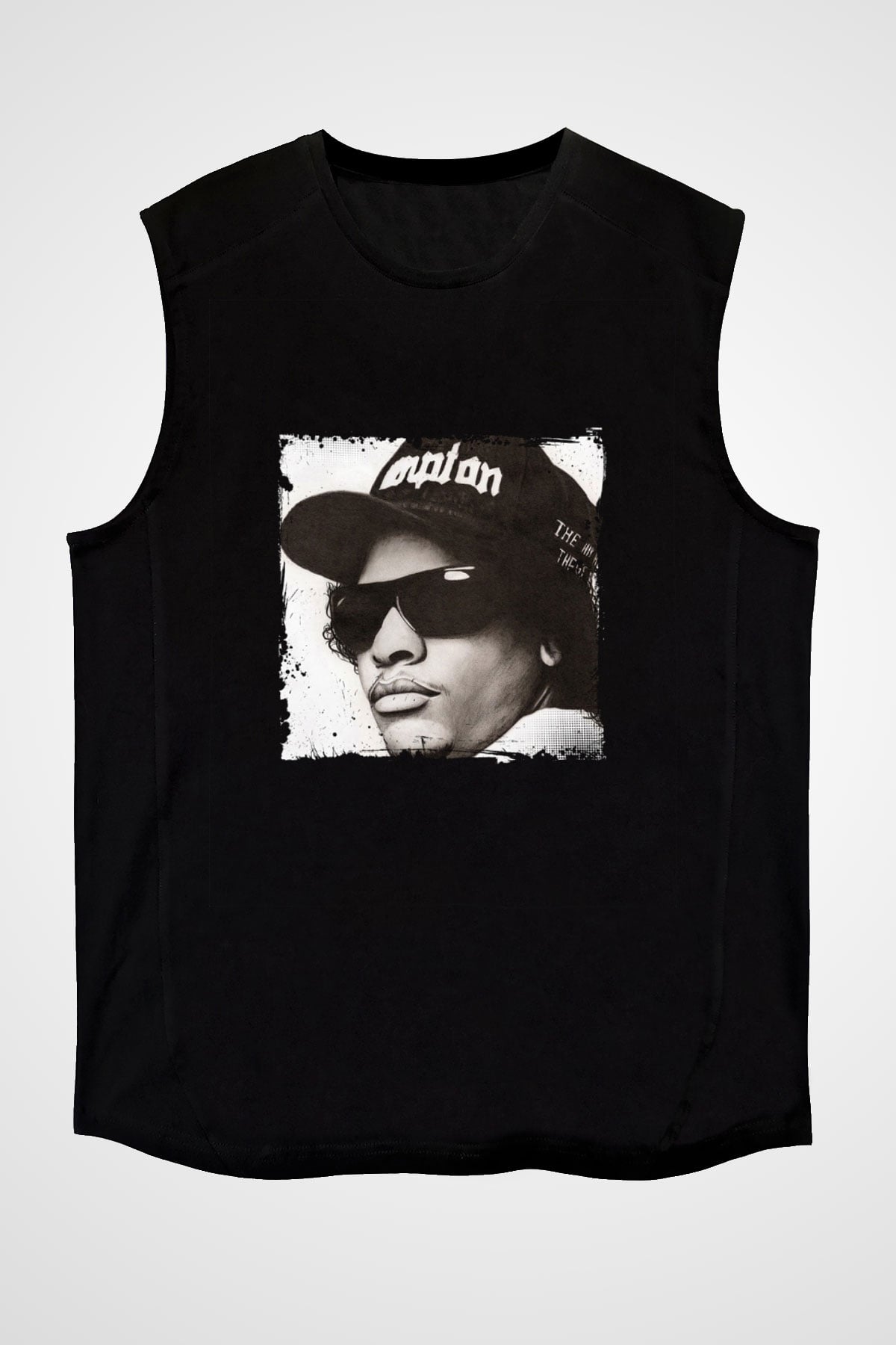 Eazy-E Baskılı Unisex Siyah Kolsuz Tişört