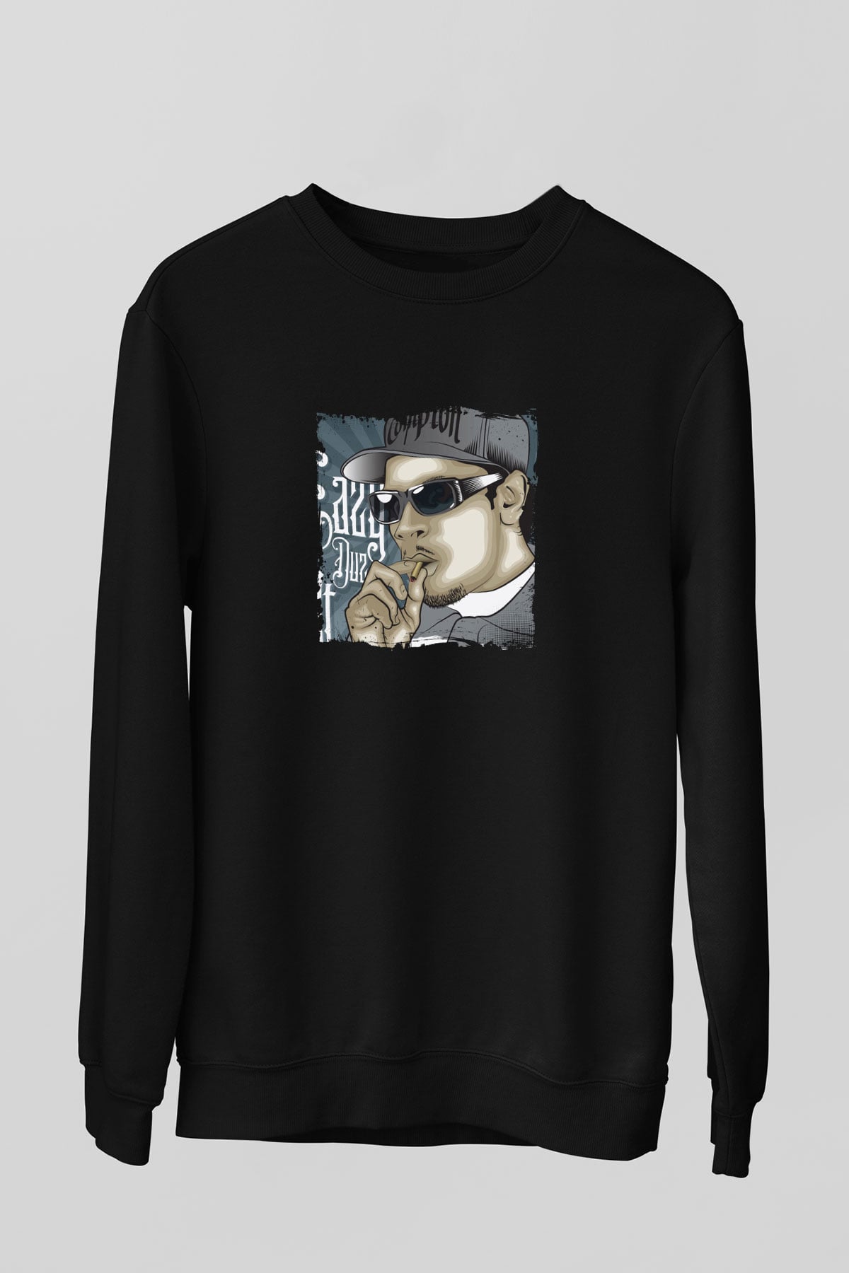 Eazy-E Baskılı Unisex Siyah Sweatshirt