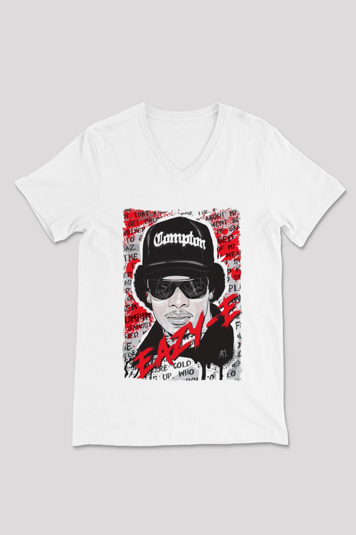Eazy-E Beyaz Unisex V Yaka Tişört