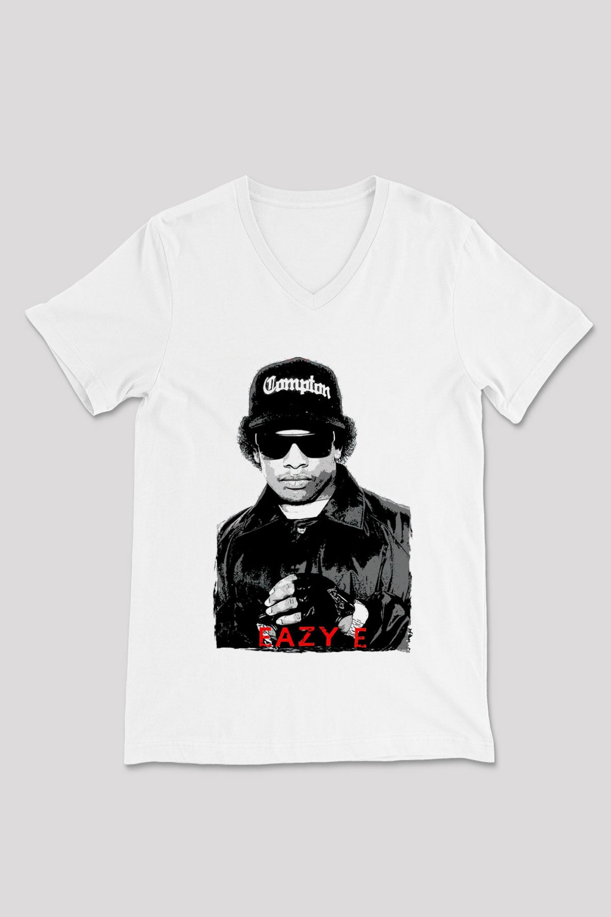 Eazy-E Beyaz Unisex V Yaka Tişört