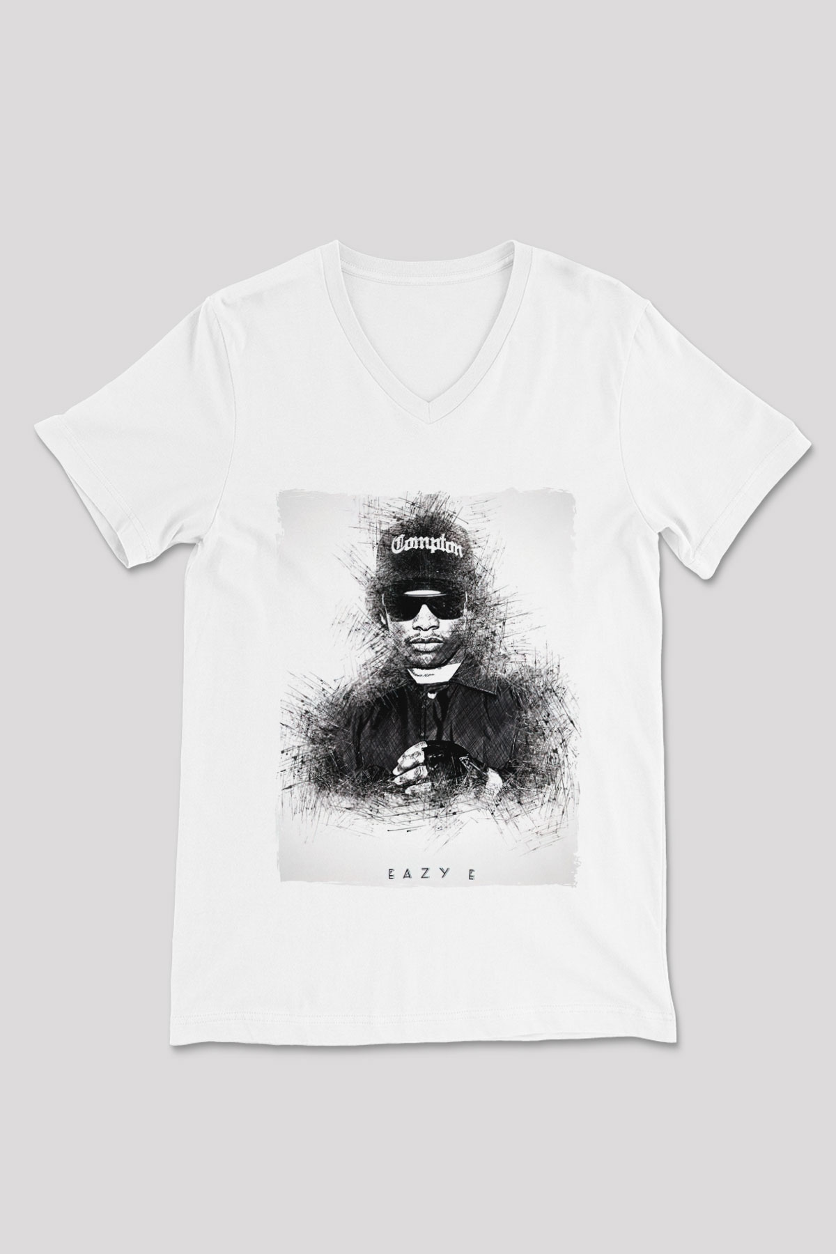 Eazy-E Beyaz Unisex V Yaka Tişört
