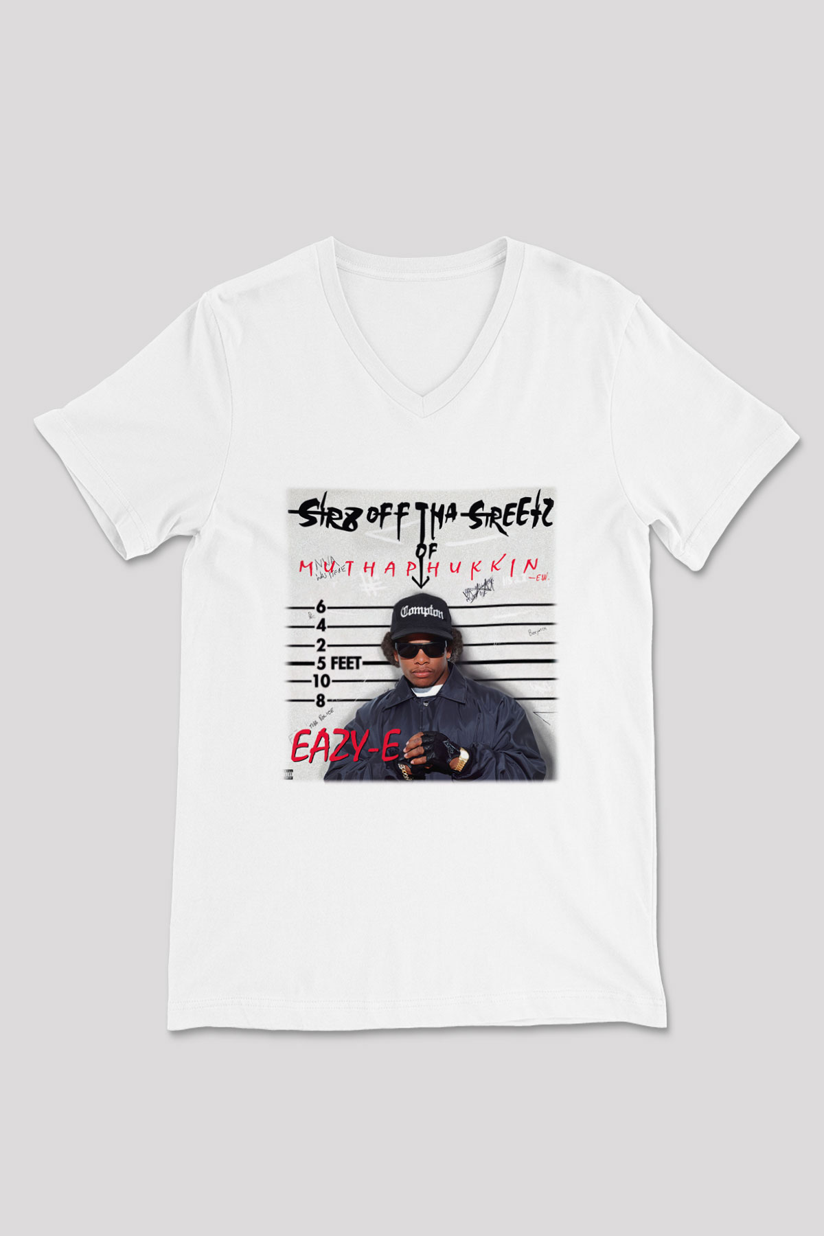 Eazy-E Beyaz Unisex V Yaka Tişört T-Shirt