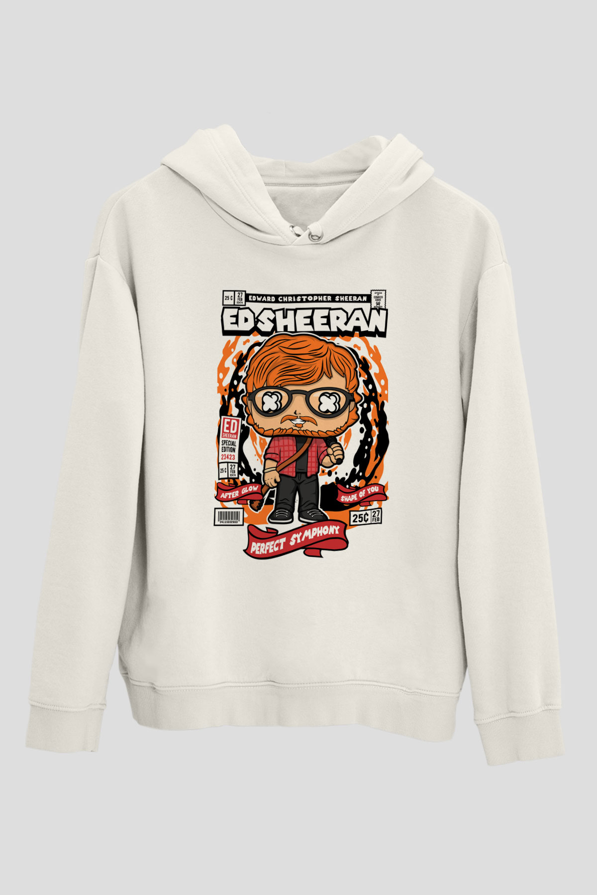 Ed Sheeran Baskılı Unisex Beyaz Hoodie
