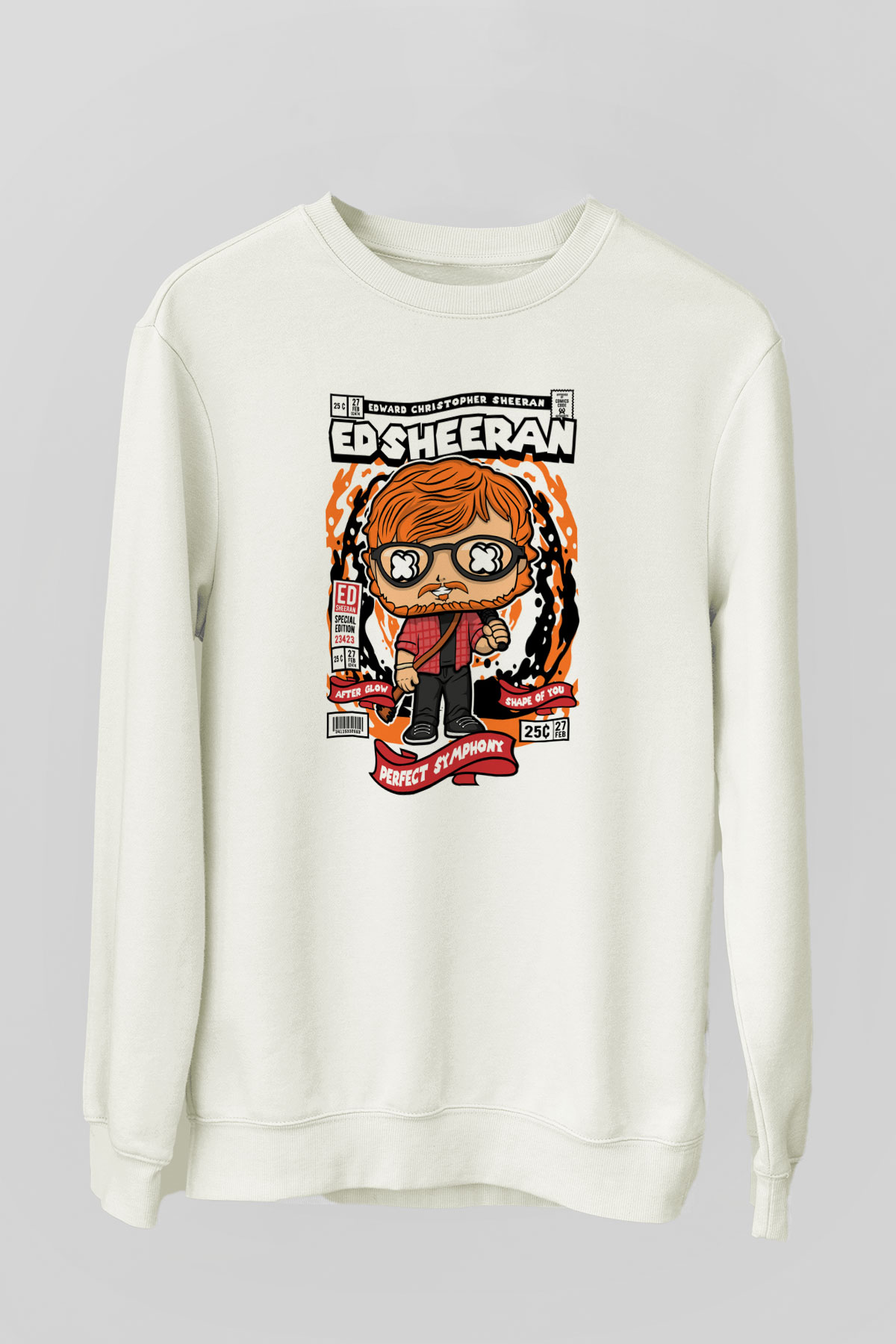 Ed Sheeran Baskılı Unisex Beyaz Sweatshirt
