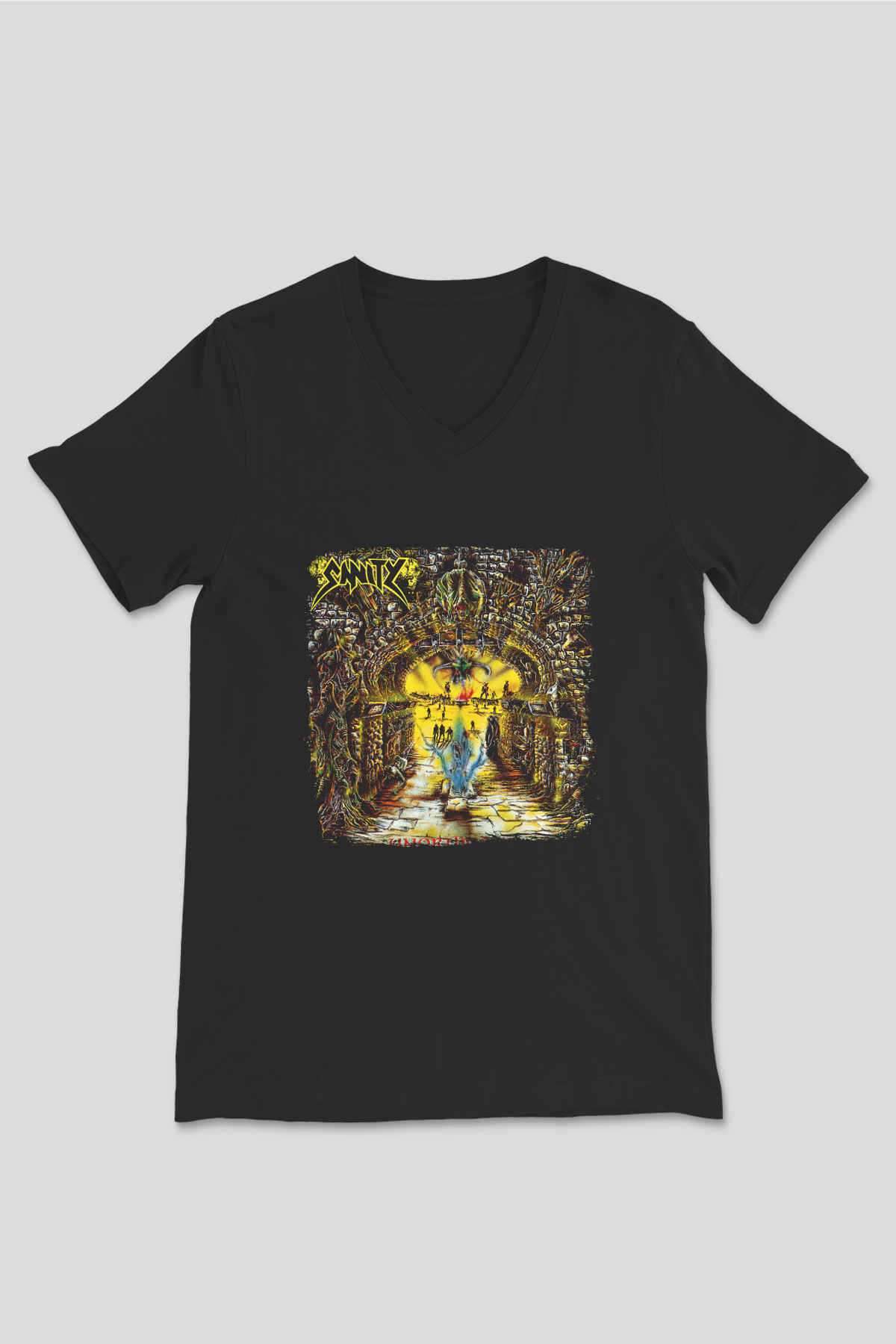 Edge of Sanity Baskılı Unisex Siyah V Yaka Tişört