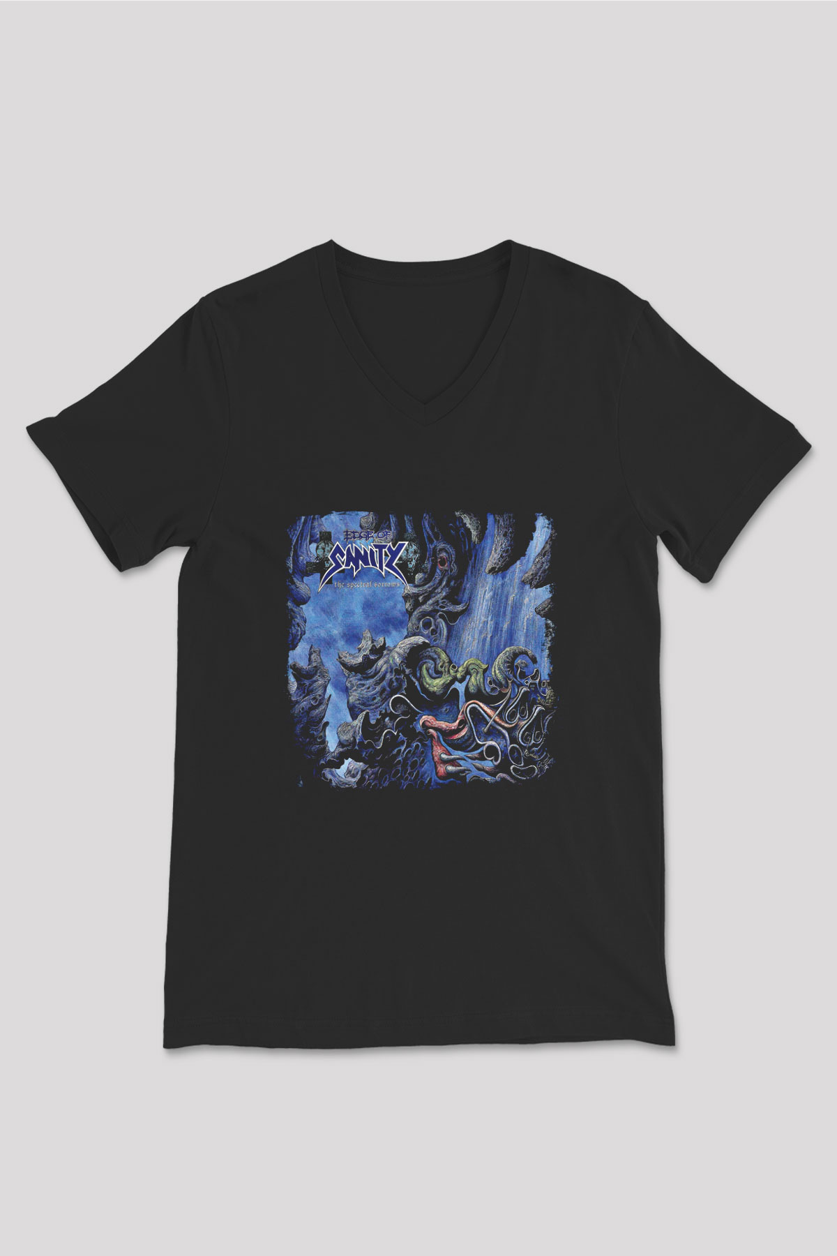 Edge of Sanity Baskılı Unisex Siyah V Yaka Tişört