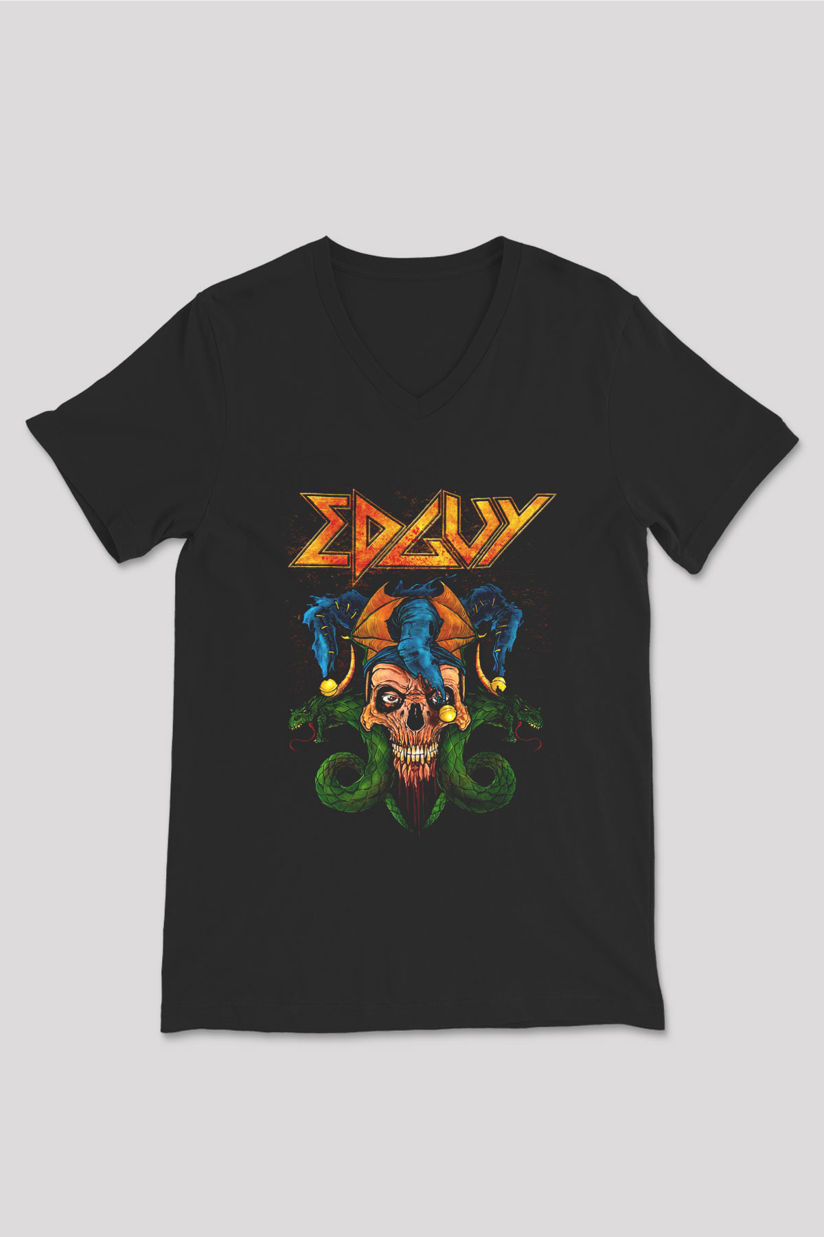 Edguy Siyah Unisex V Yaka Tişört T-Shirt