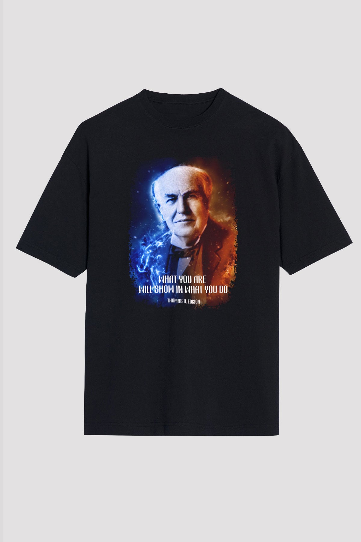Edison Alıntı Baskılı Unisex Oversize Tişört - Tshirt