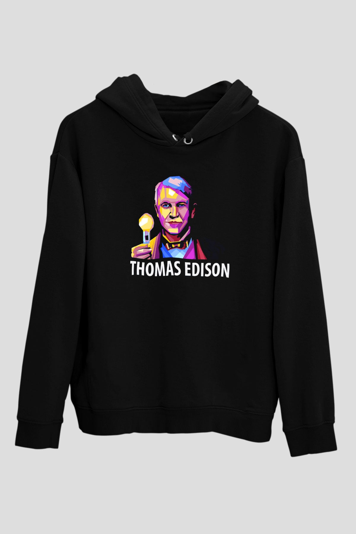Edison Ampul Baskılı Unisex Siyah Hoodie